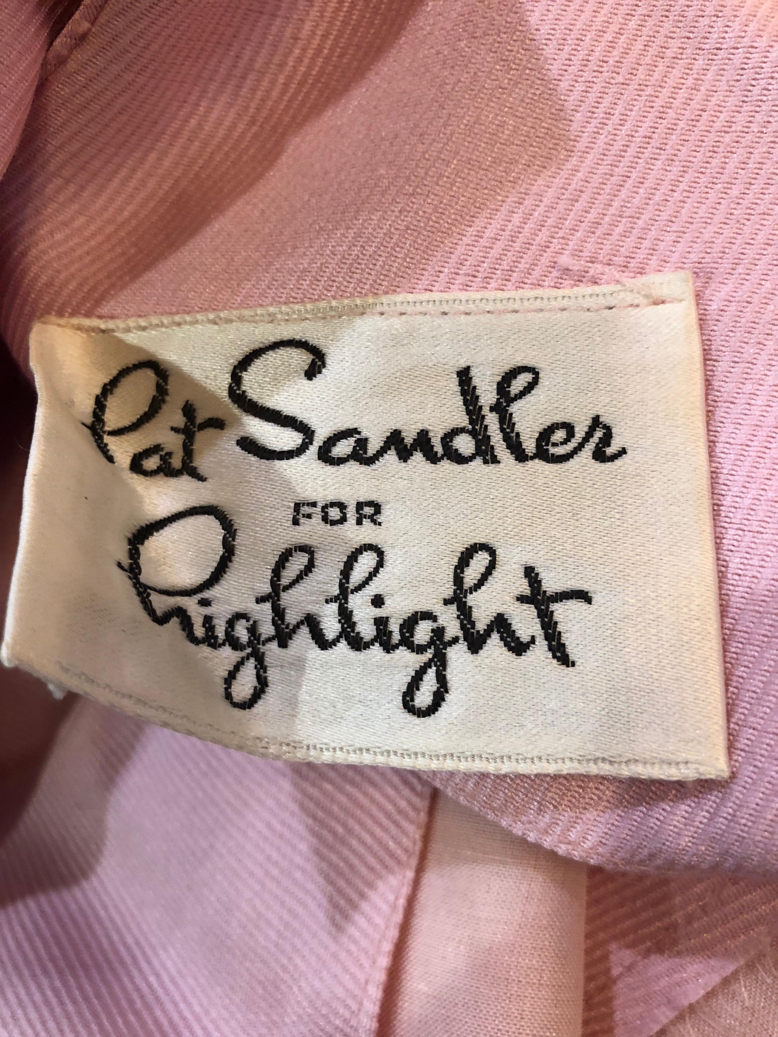 Chic 1960s Pat Sandler Light Pink Vintage 60s Silk Shift Dress and Jacket Suit For Sale 11