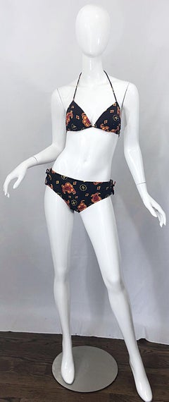 1970s Joseph Magnin Bandana Print Brown Vintage 70s Cotton Two Piece Bikini
