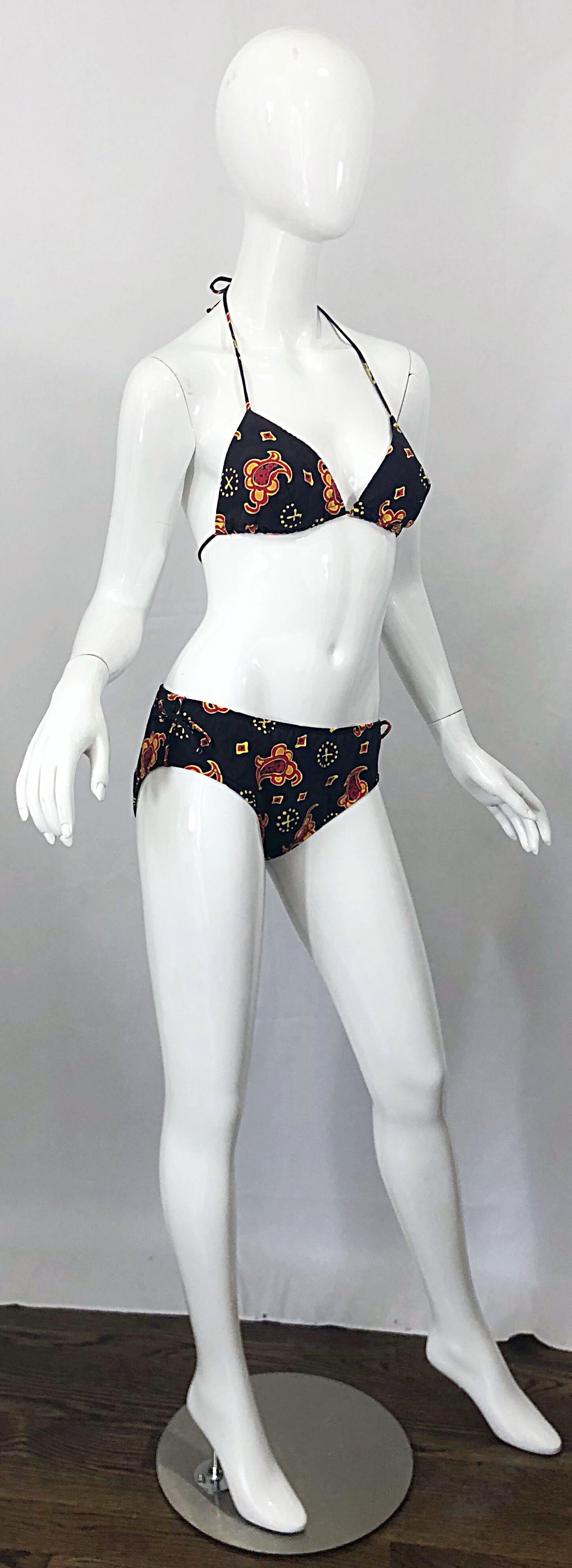 1970s Joseph Magnin Bandana Print Brown Vintage 70s Cotton Two Piece Bikini For Sale 3