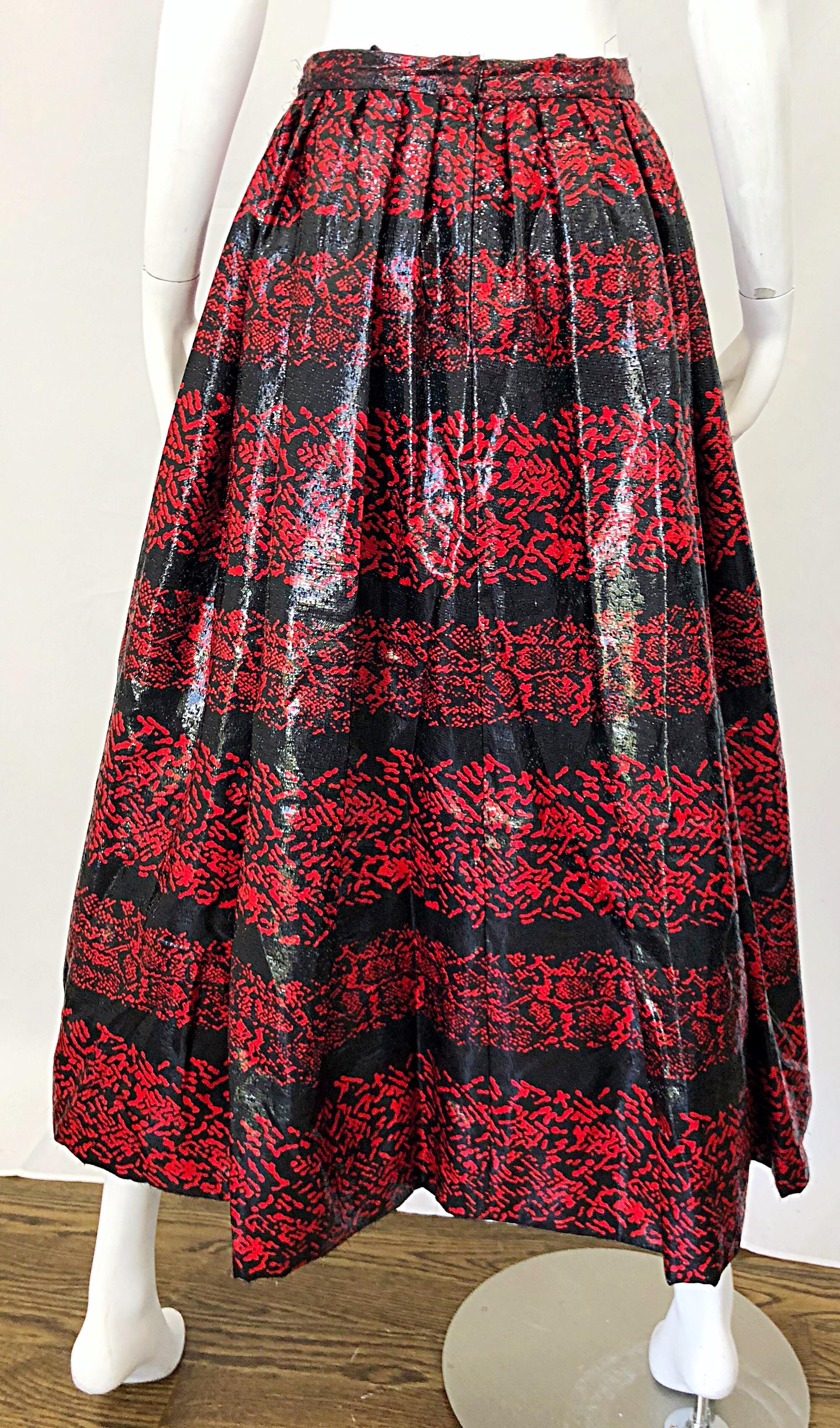 red and black midi skirt