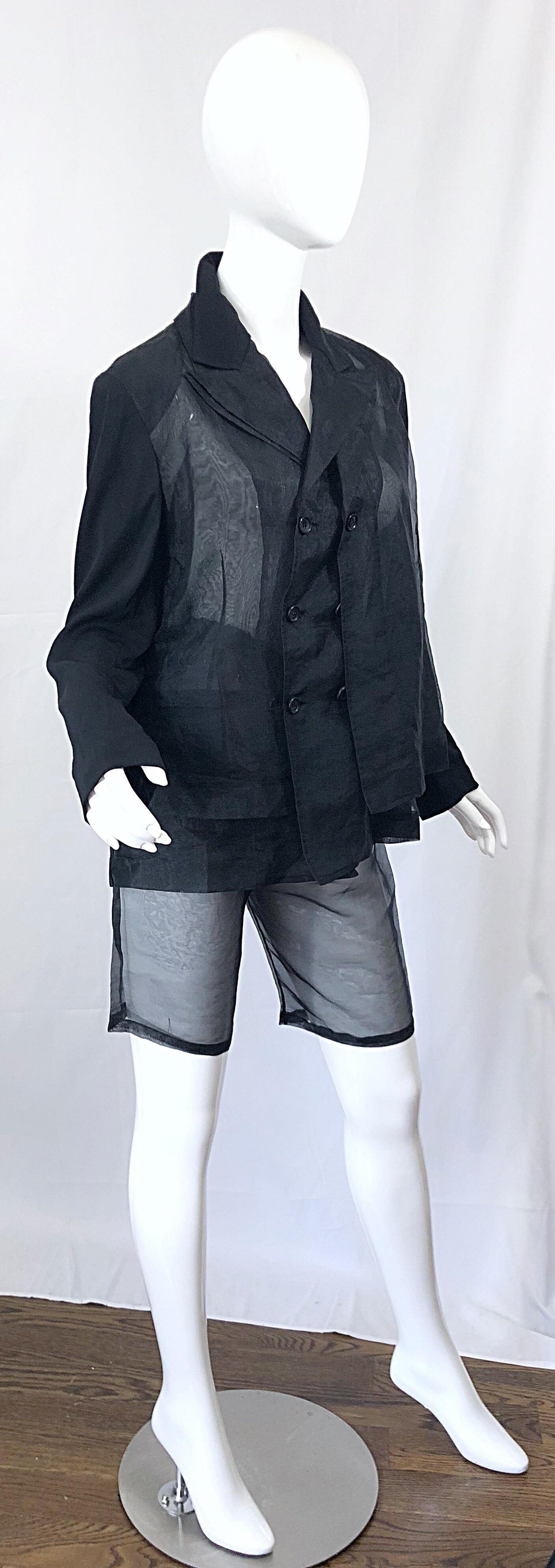 Comme Des Garcons 1990s Rare Sheer Vintage 90s Double Breasted Blazer and Shorts In Excellent Condition In San Diego, CA