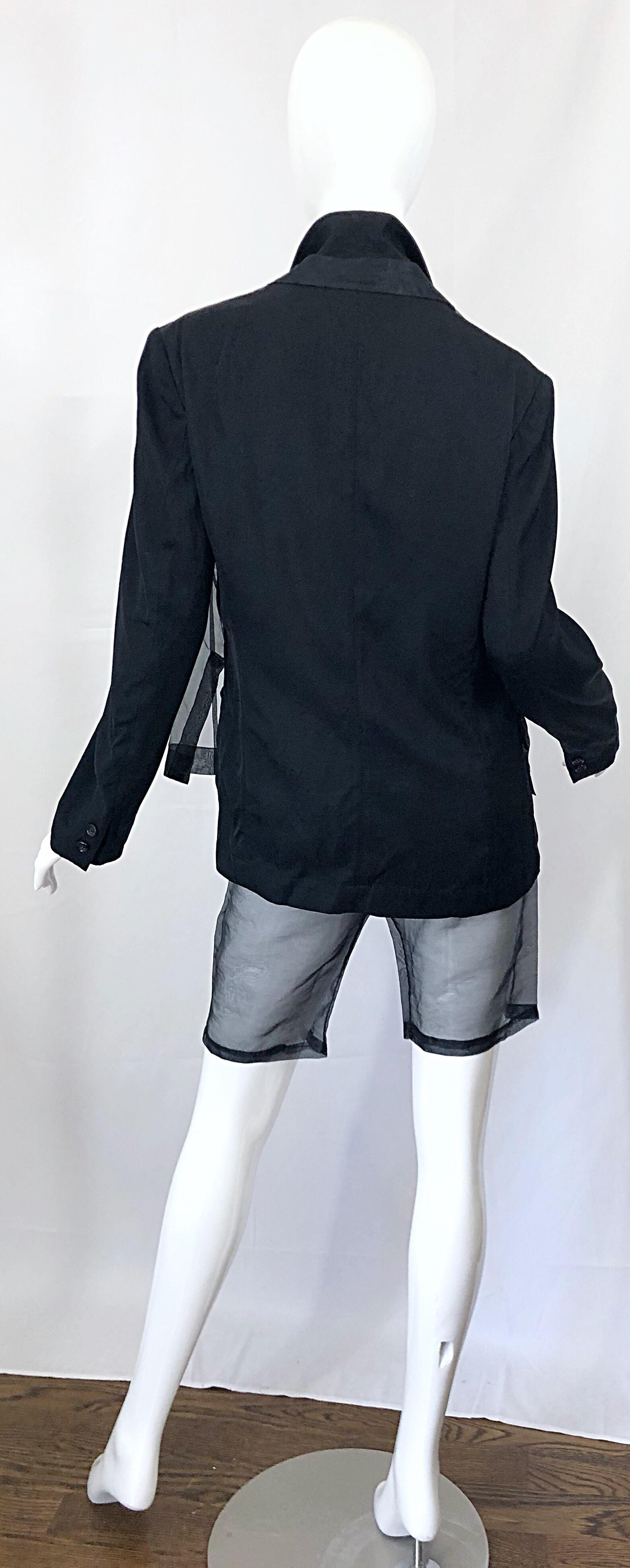 Women's or Men's Comme Des Garcons 1990s Rare Sheer Vintage 90s Double Breasted Blazer and Shorts