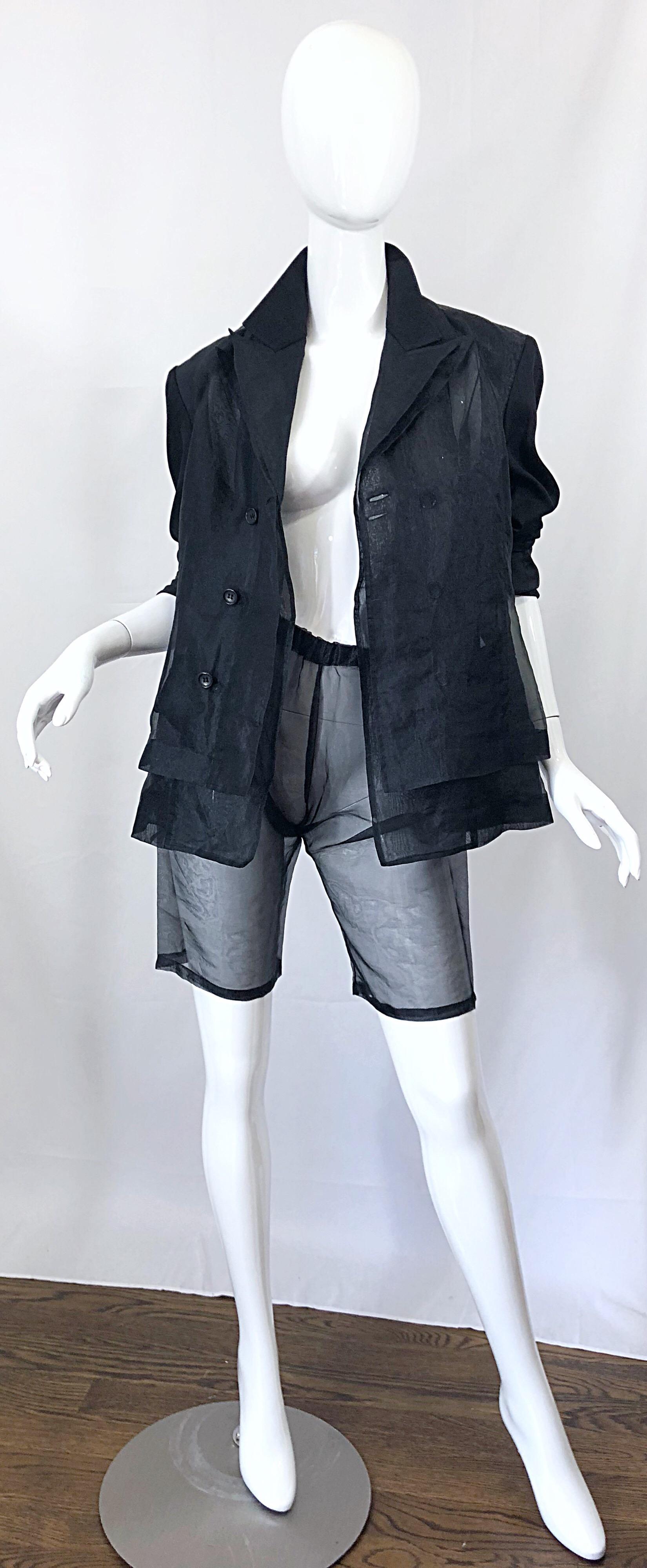 Comme Des Garcons 1990s Rare Sheer Vintage 90s Double Breasted Blazer and Shorts 1