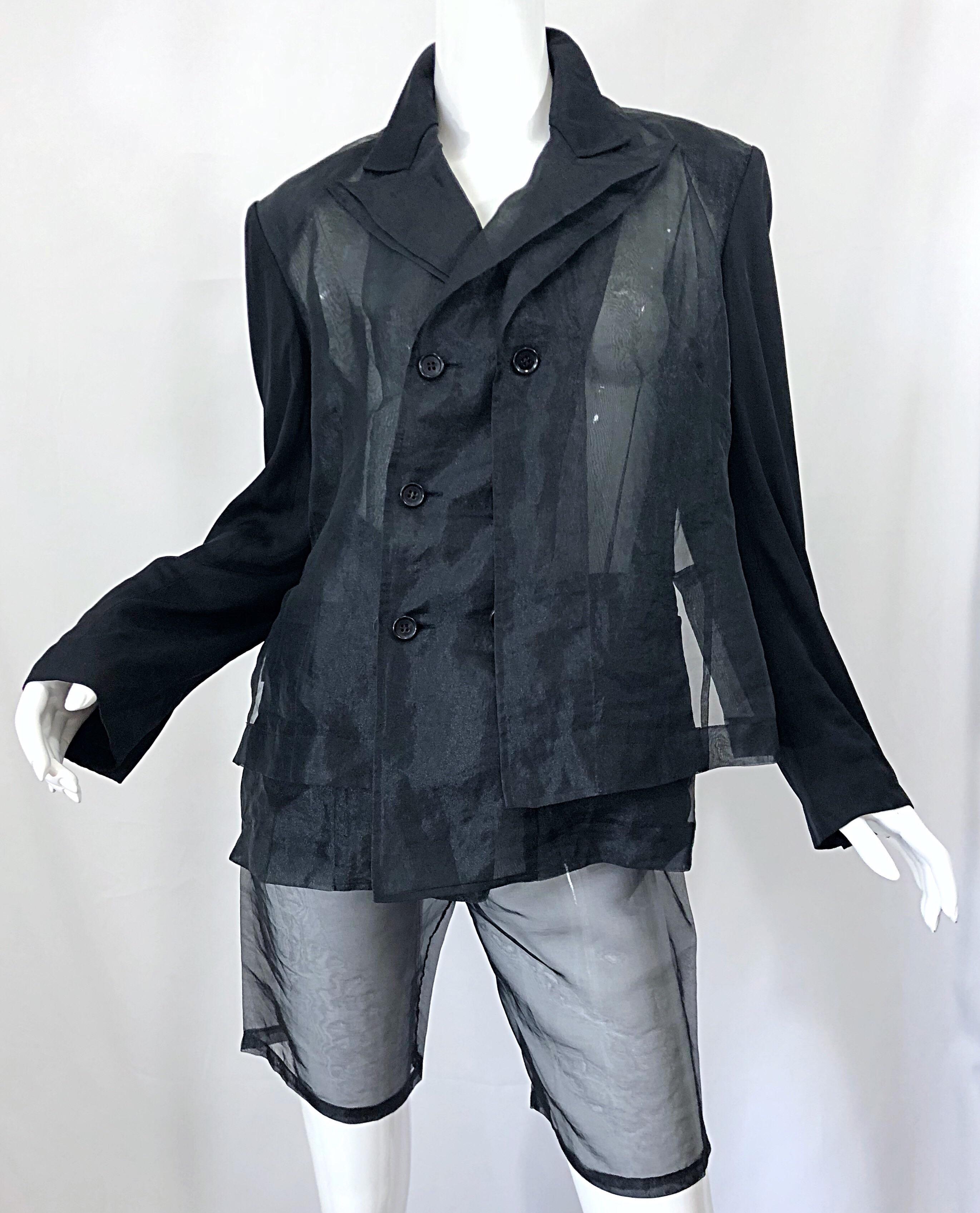 Comme Des Garcons 1990s Rare Sheer Vintage 90s Double Breasted Blazer and Shorts 2