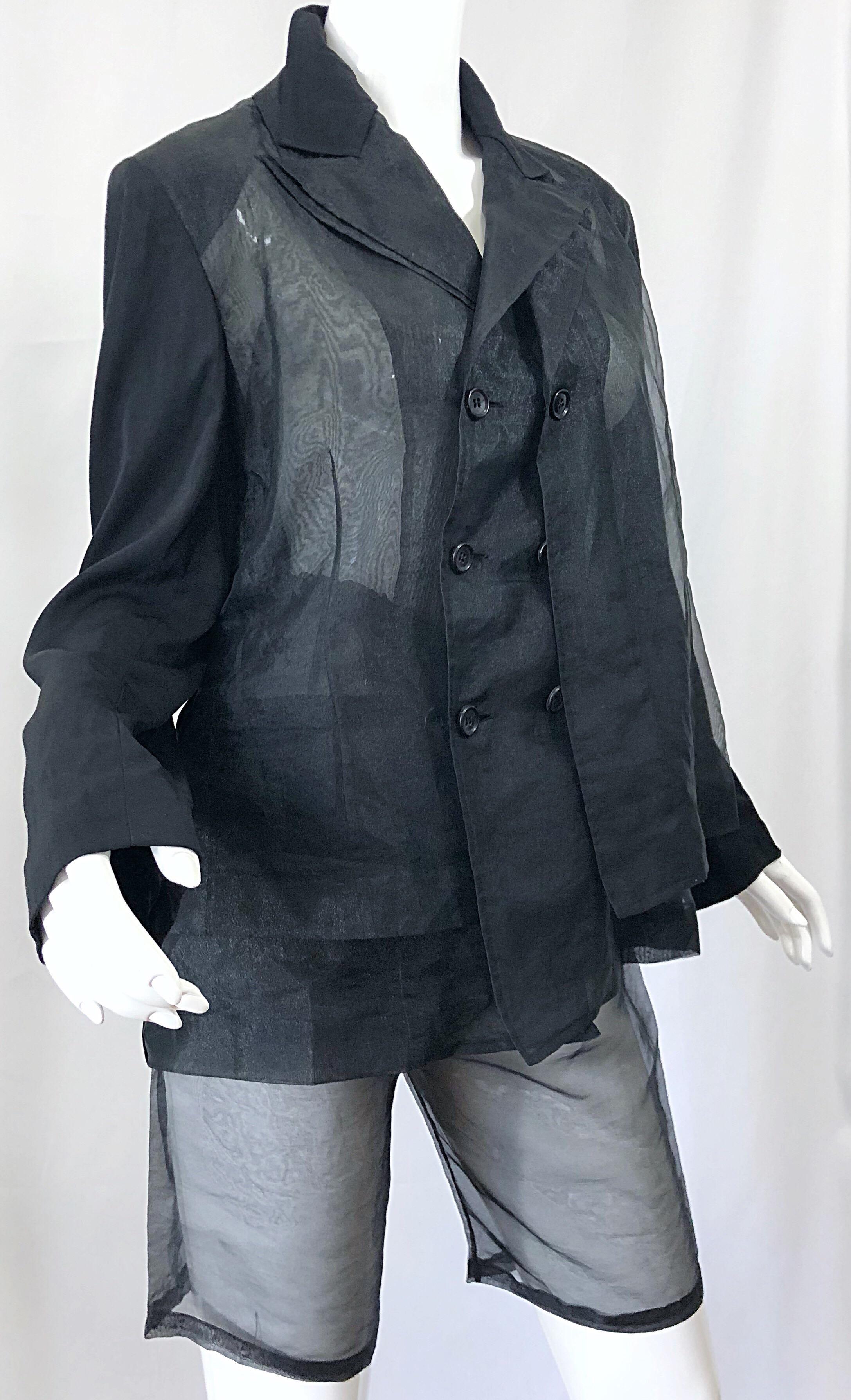 Comme Des Garcons 1990s Rare Sheer Vintage 90s Double Breasted Blazer and Shorts 3