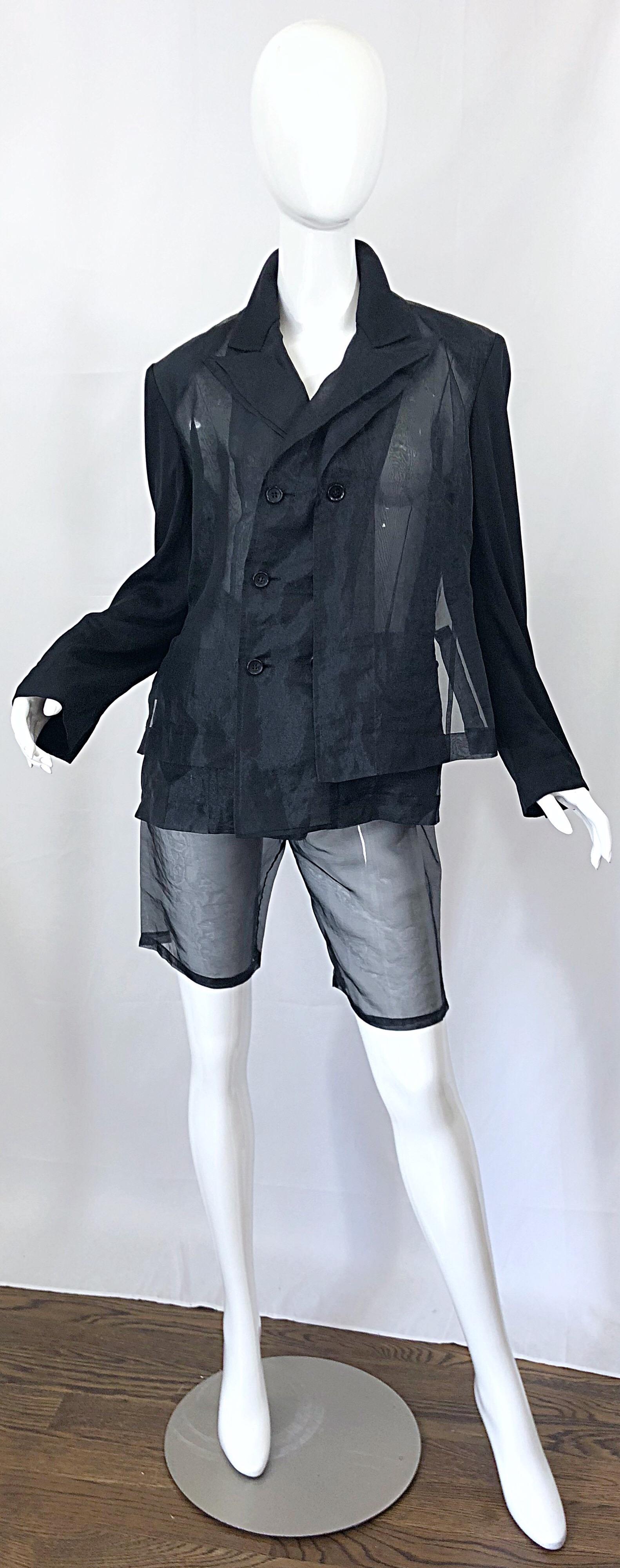 Comme Des Garcons 1990s Rare Sheer Vintage 90s Double Breasted Blazer and Shorts 5