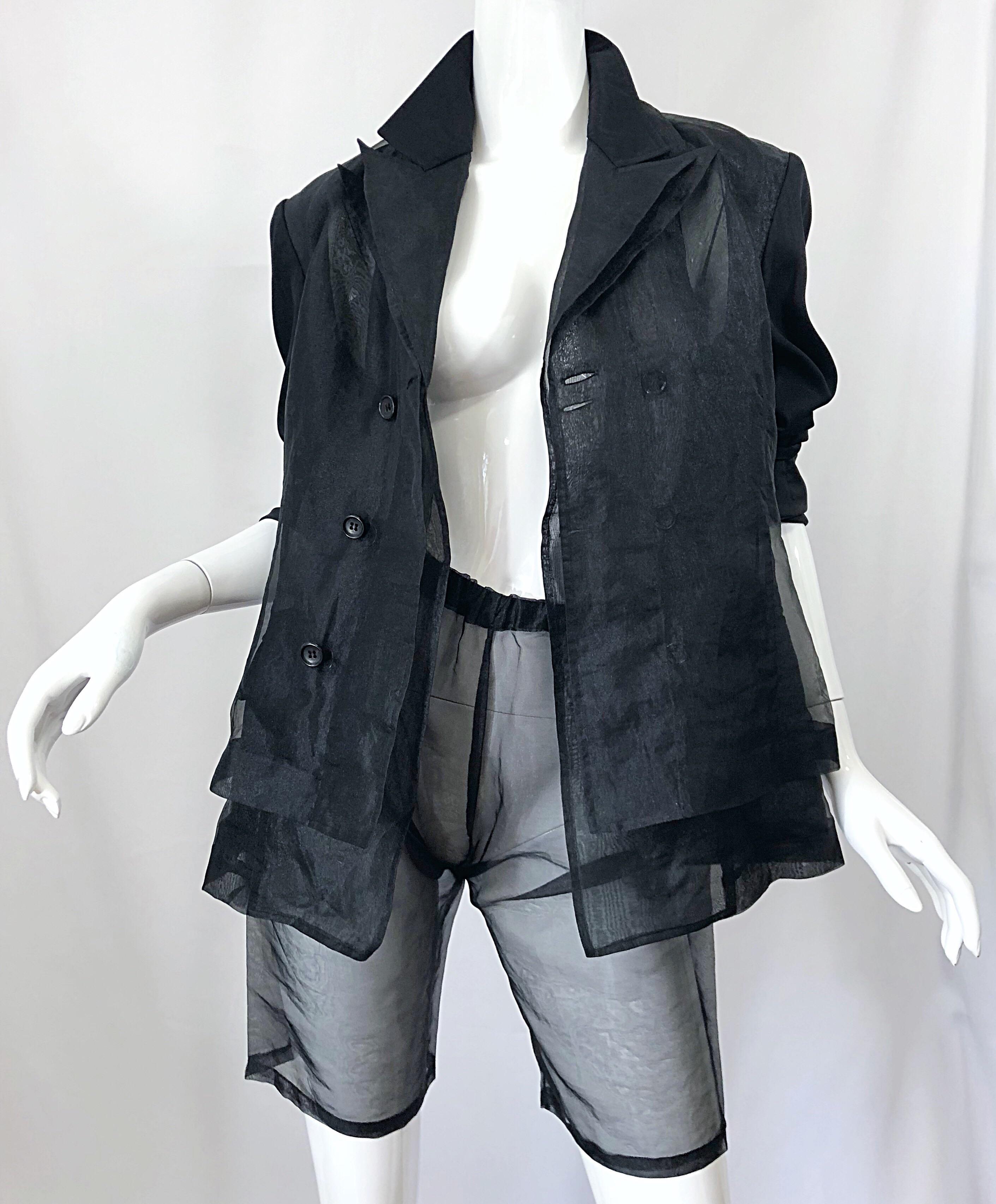 Comme Des Garcons 1990s Rare Sheer Vintage 90s Double Breasted Blazer and Shorts 6