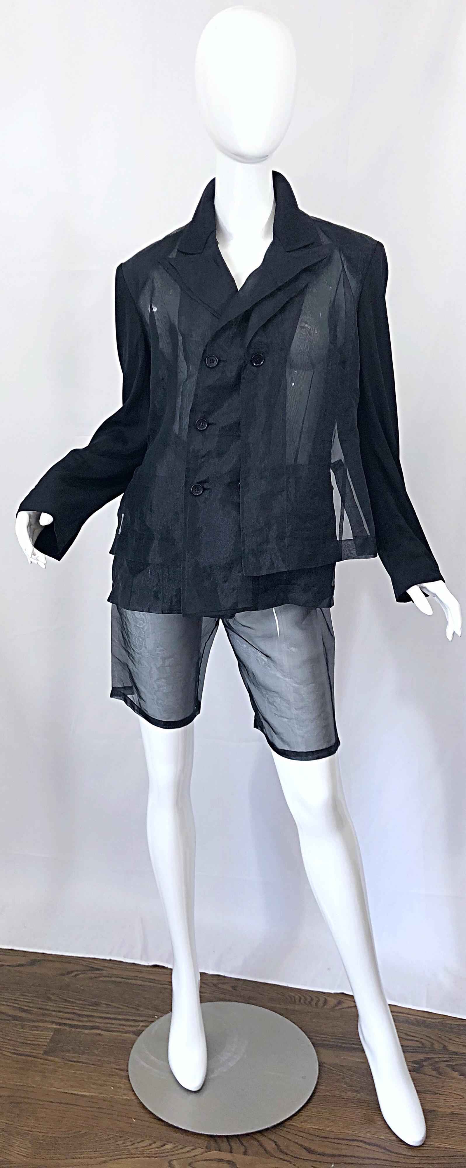 Comme Des Garcons 1990s Rare Sheer Vintage 90s Double Breasted Blazer and Shorts 7
