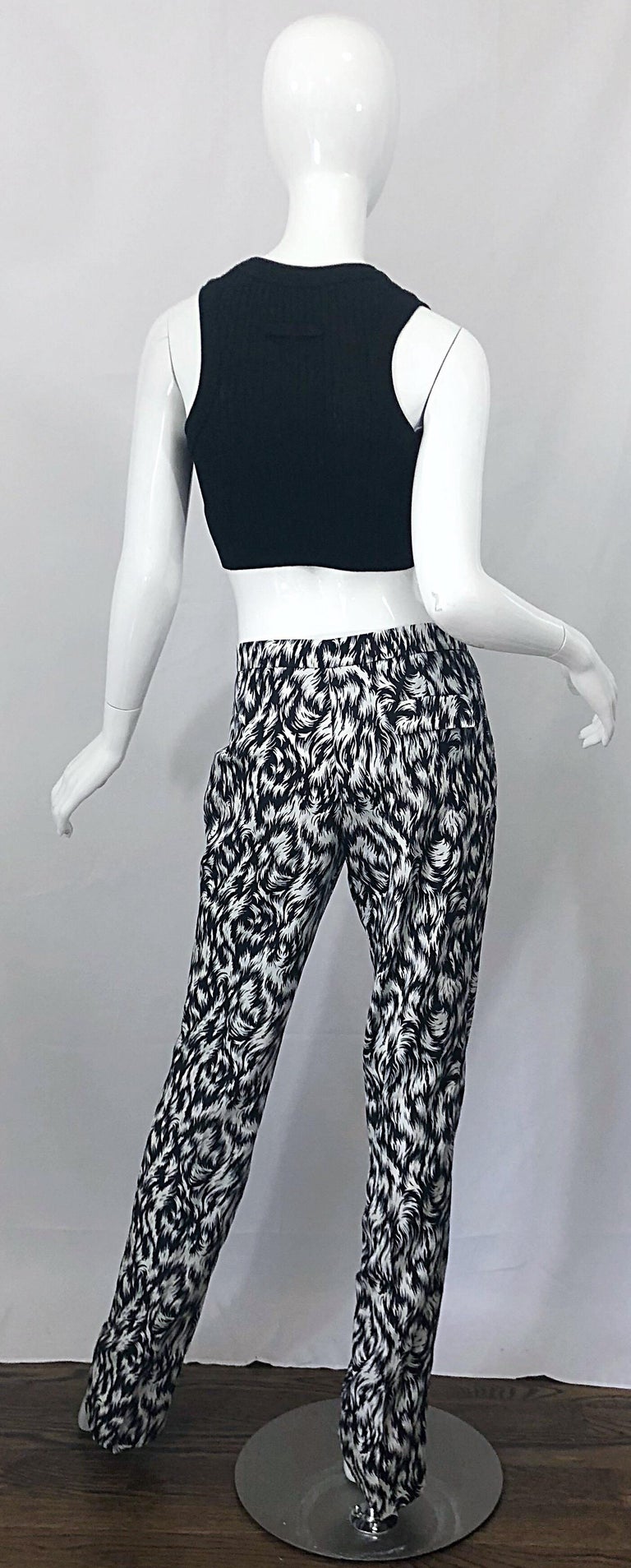 New Derek Lam Size 8 Black and White Feather Print Pajama Style Silk ...
