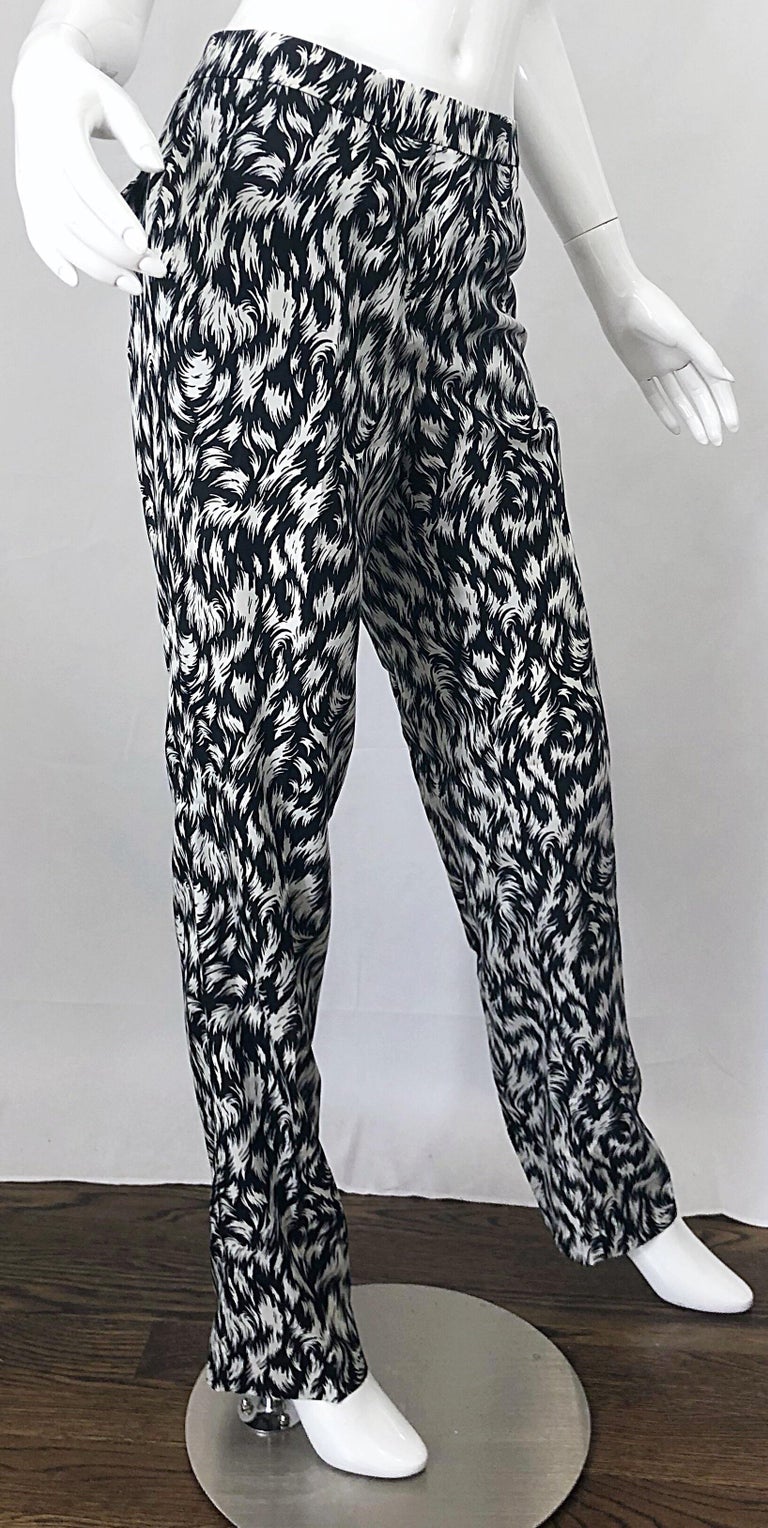 New Derek Lam Size 8 Black and White Feather Print Pajama Style Silk ...
