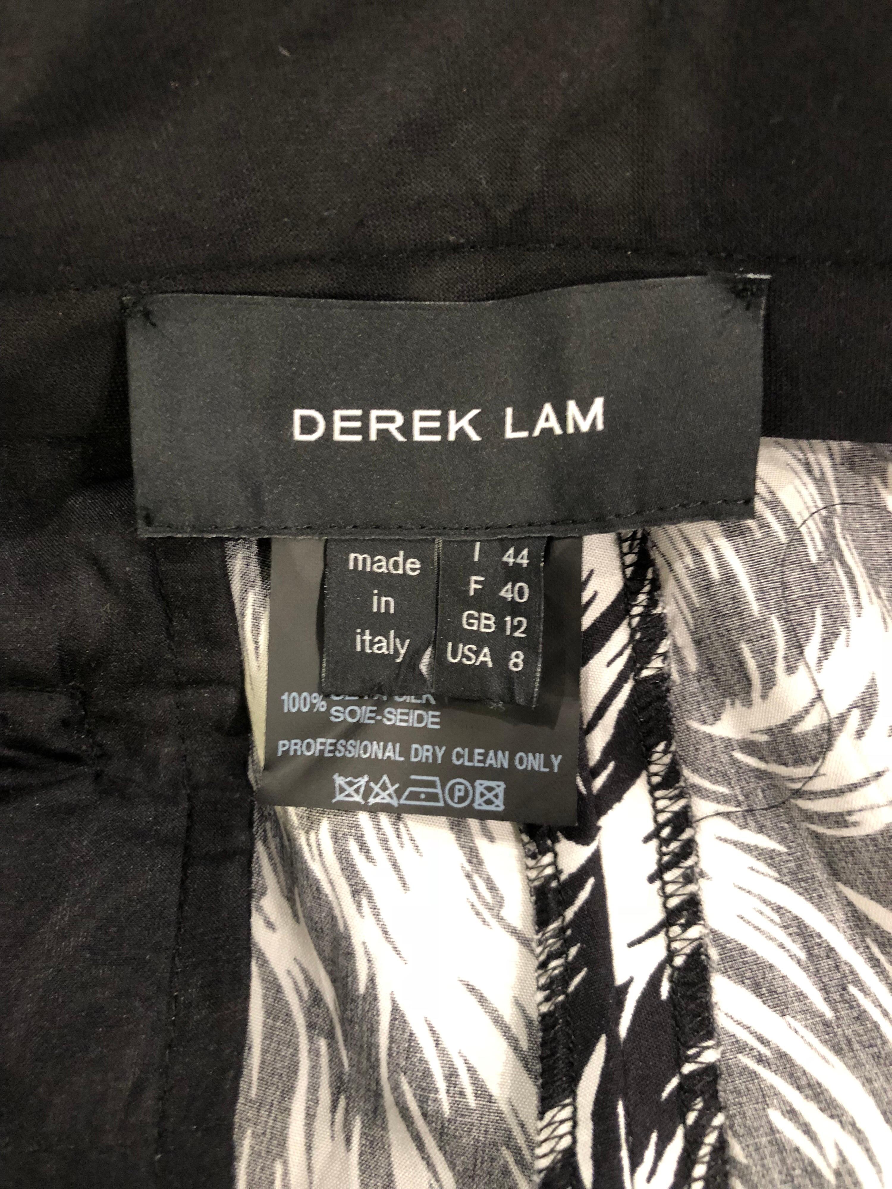 Neu Derek Lam Größe 8 Schwarze und weiße Seidenhose im Pajamastil mit Federdruck im Angebot 10