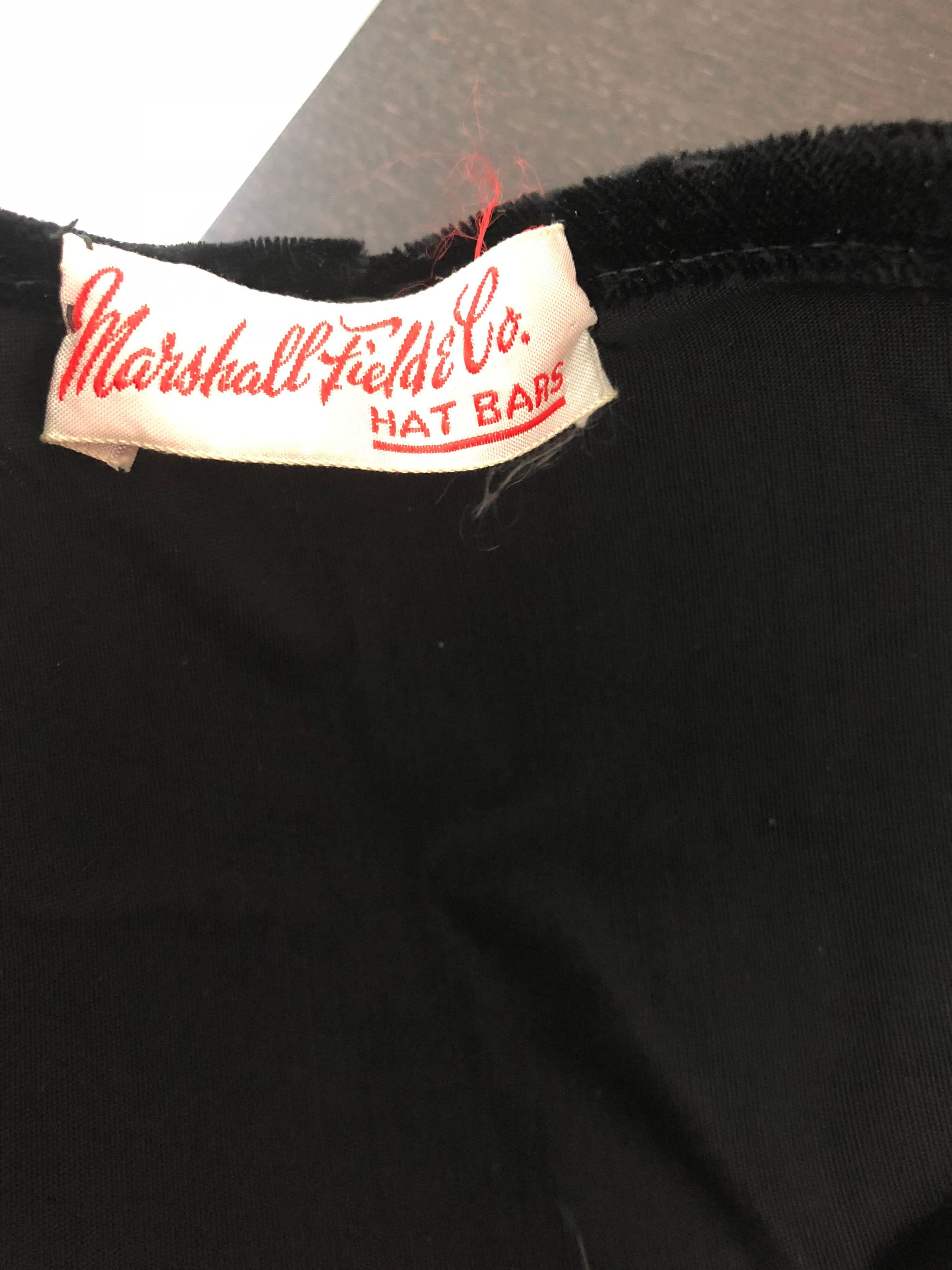 1940s Marshall Fields Black Silk Velvet Rhinestone Avant Garde 40s Cloche Hat For Sale 2
