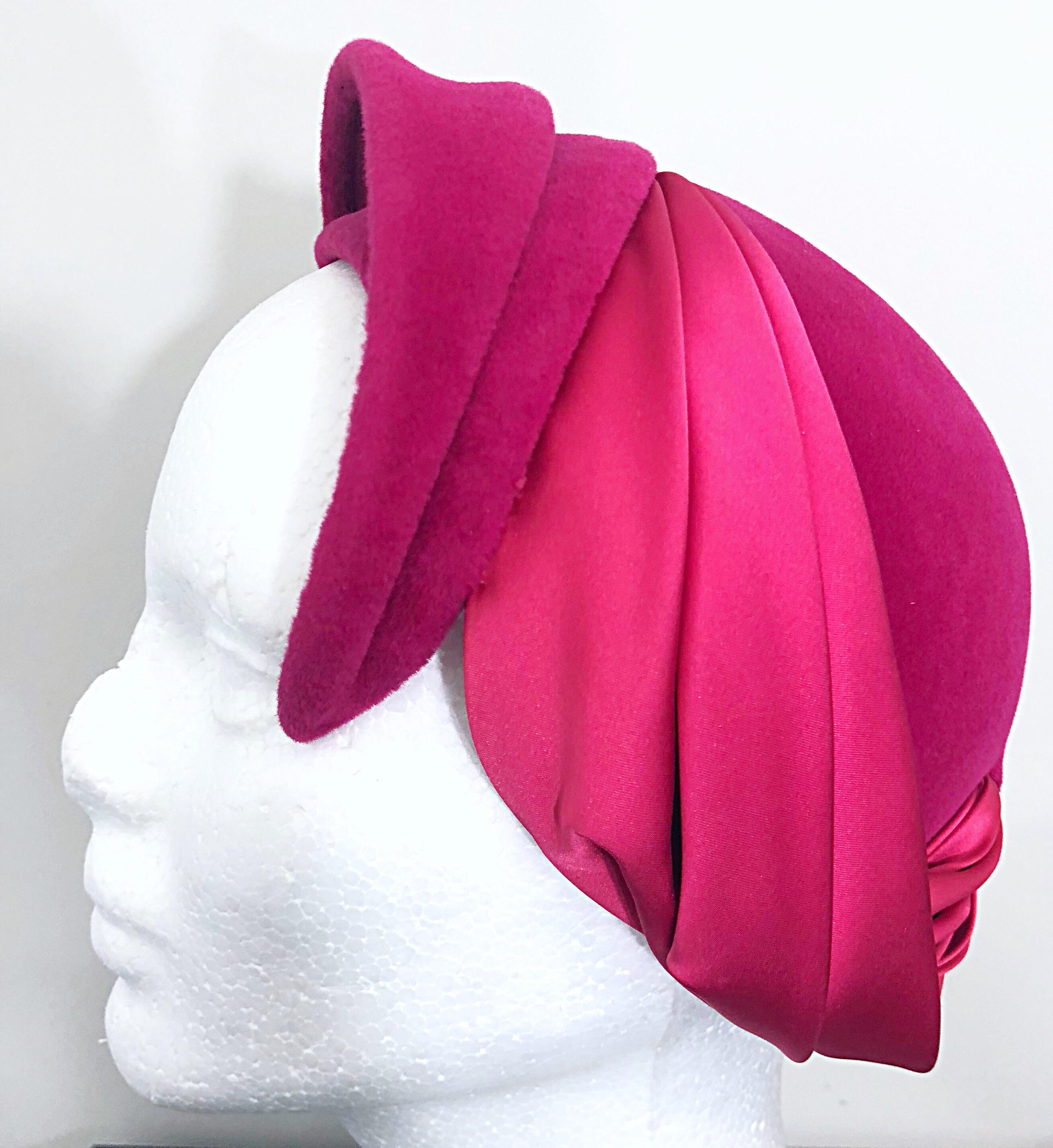 Women's 1950s Elsa Schiaparelli Shocking Hot Pink Rare Velvet Vintage Avant Garde Hat