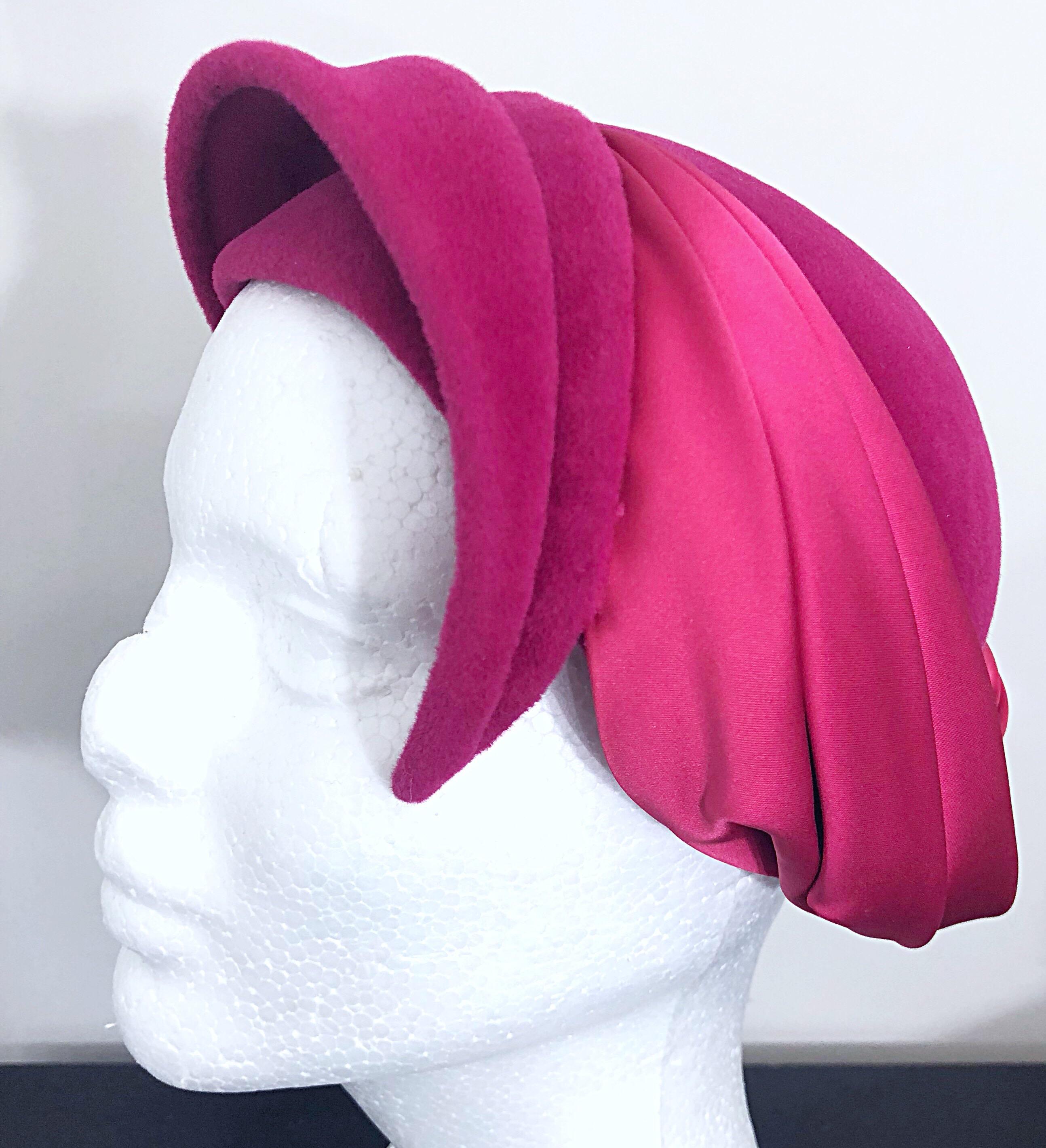 1950s Elsa Schiaparelli Shocking Hot Pink Rare Velvet Vintage Avant Garde Hat 1