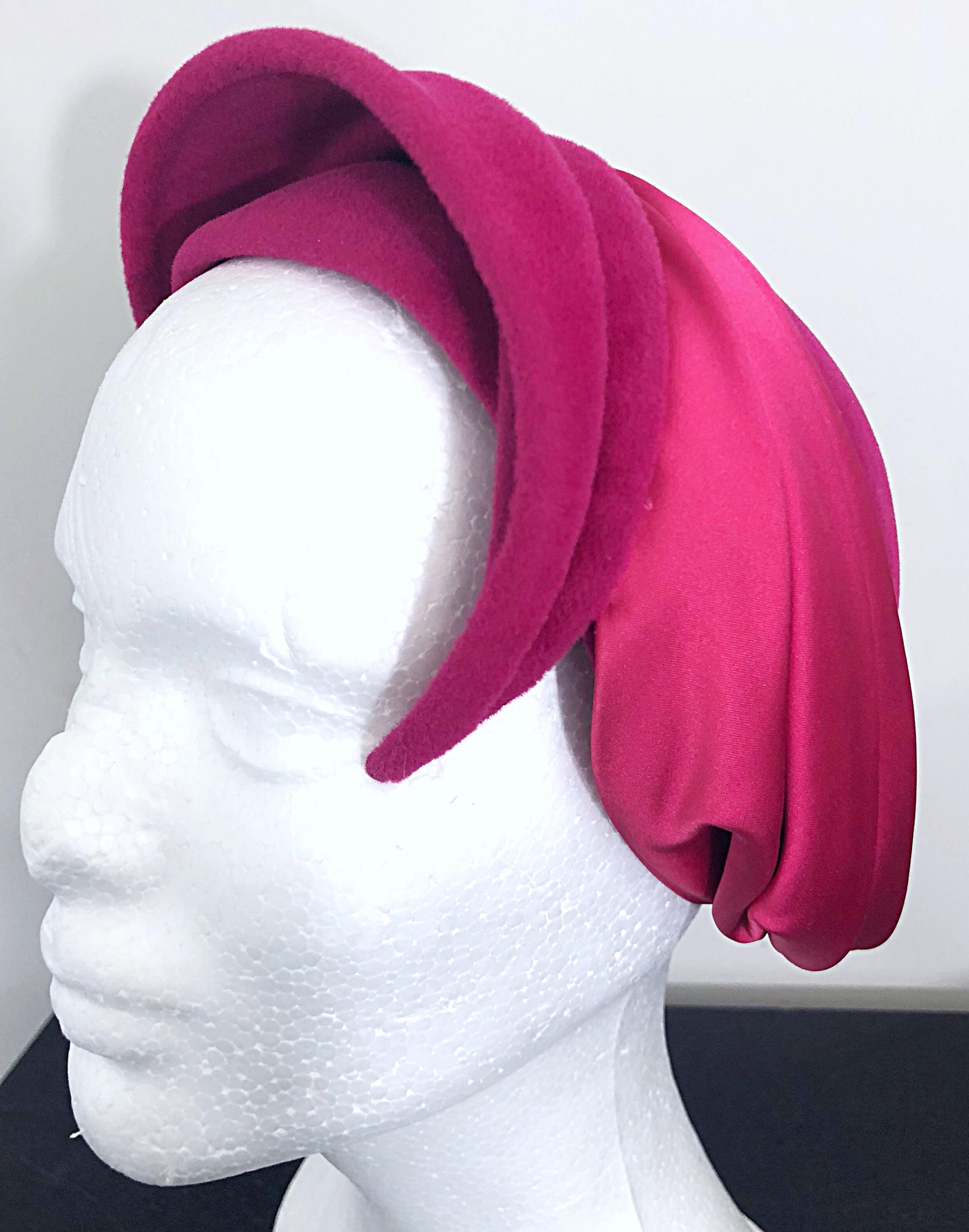 1950s Elsa Schiaparelli Shocking Hot Pink Rare Velvet Vintage Avant Garde Hat 2