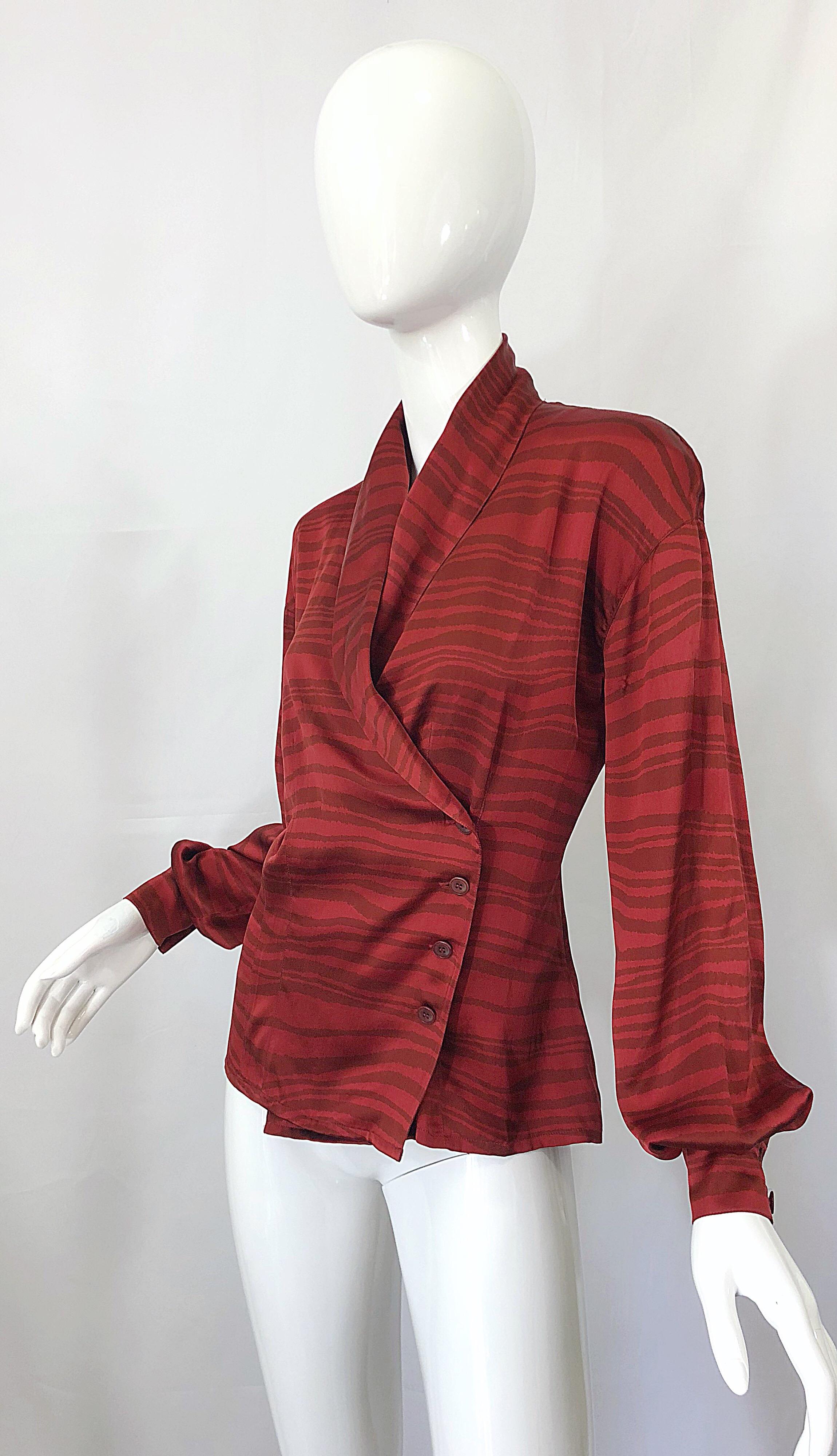 Vintage Escada by Margaretha Ley Red Rust + Brown Size 38 Silk 1990s Blouse Top For Sale 1