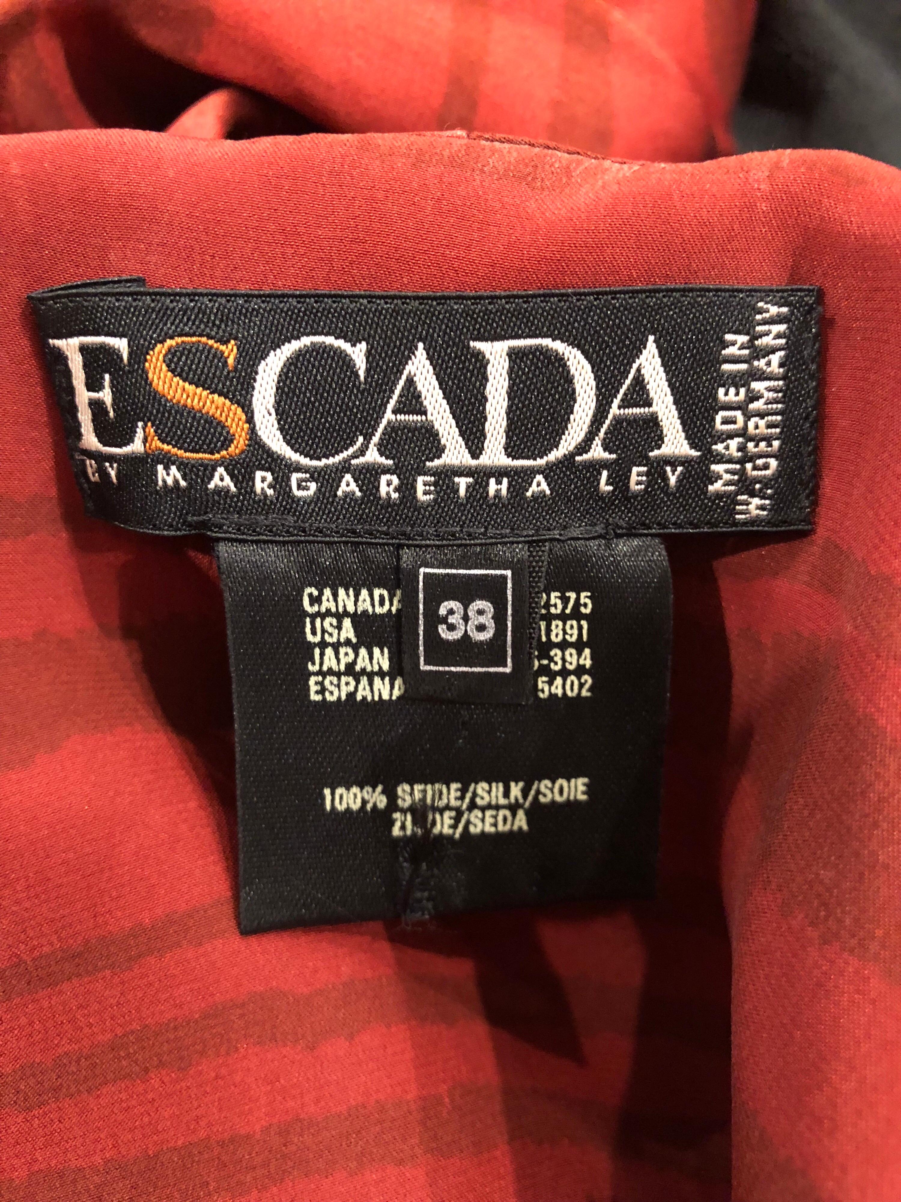 Vintage Escada by Margaretha Ley Red Rust + Brown Size 38 Silk 1990s Blouse Top For Sale 10