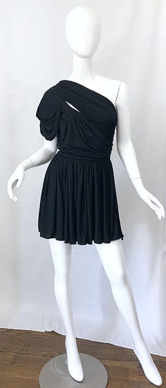John Galliano Sz 42 6 / 8 2000s Black One Shoulder Grecian Vintage Mini Dress