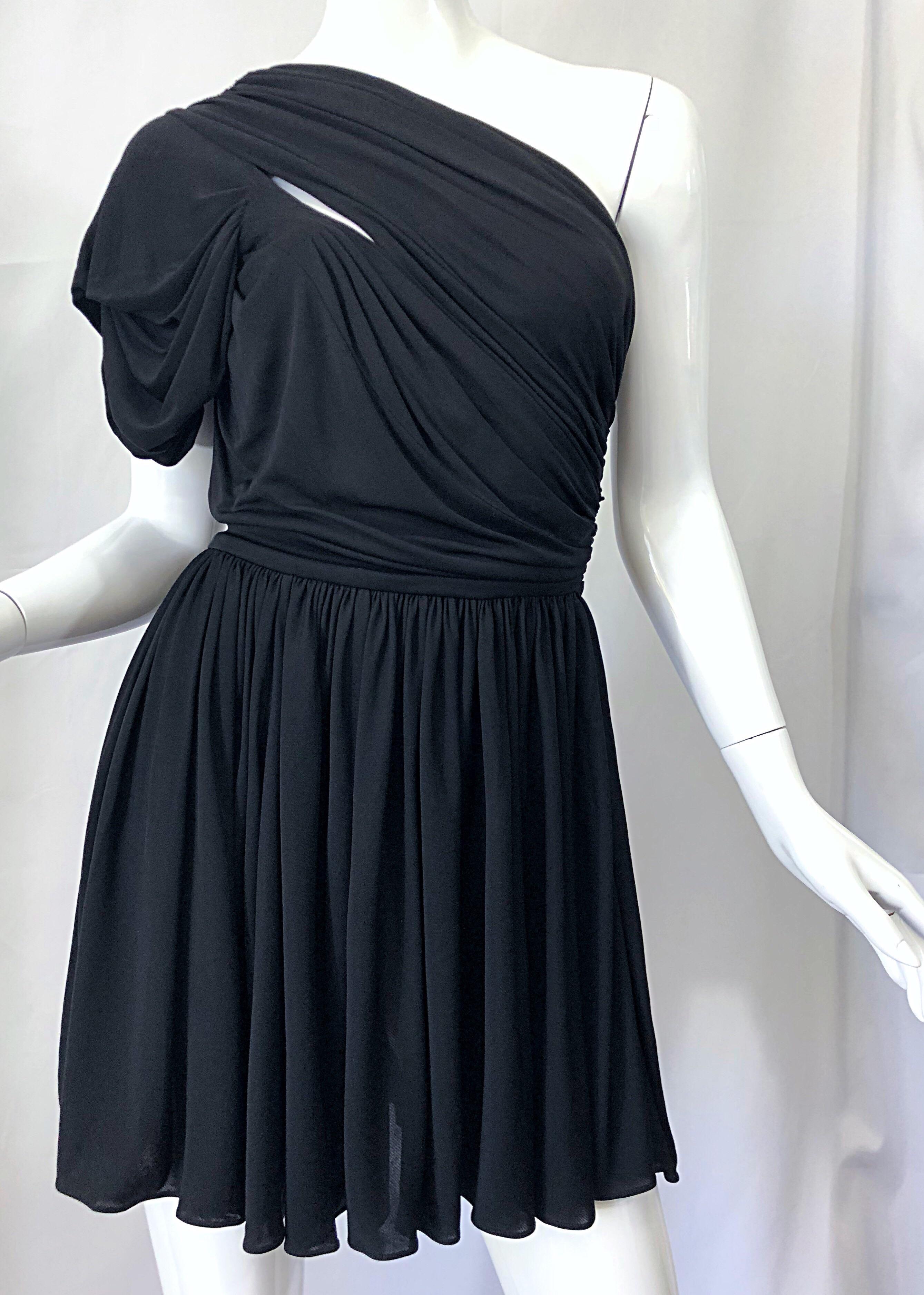 John Galliano Sz 42 6 / 8 2000s Black One Shoulder Grecian Vintage Mini Dress For Sale 7