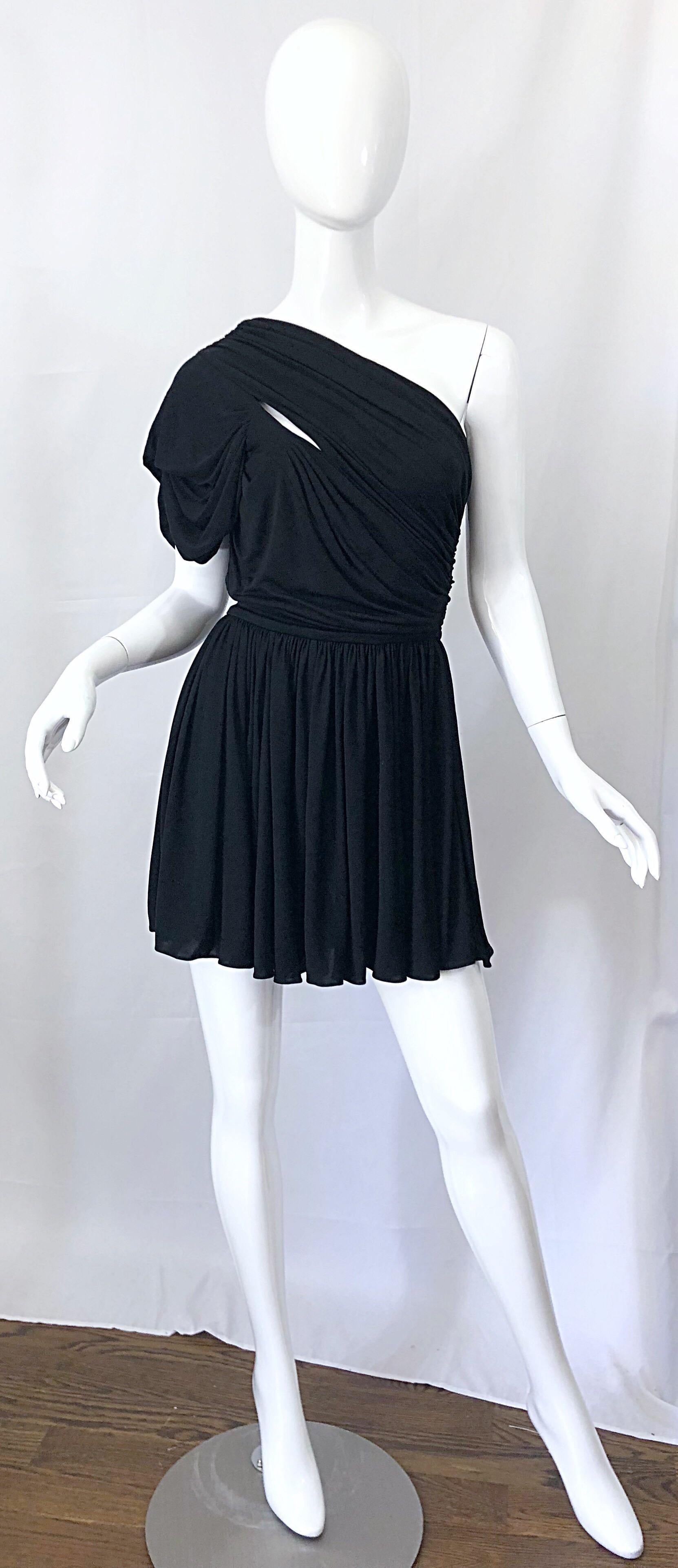 John Galliano Sz 42 6 / 8 2000s Black One Shoulder Grecian Vintage Mini Dress For Sale 9
