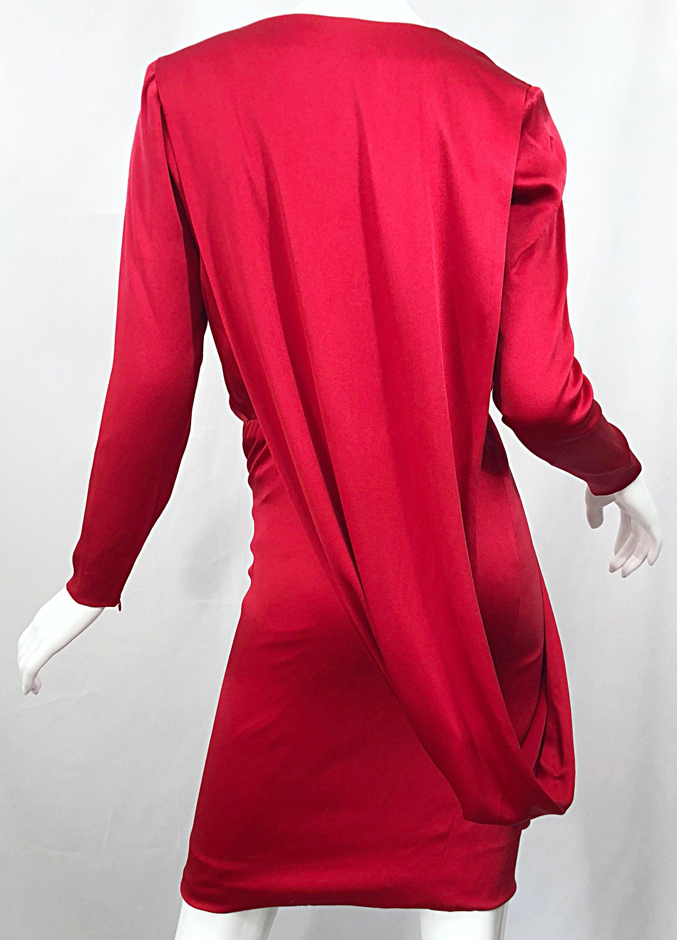 Vintage Givenchy Couture by Alexander McQueen Sz 36 Lipstick Red Silk Cape Dress For Sale 2