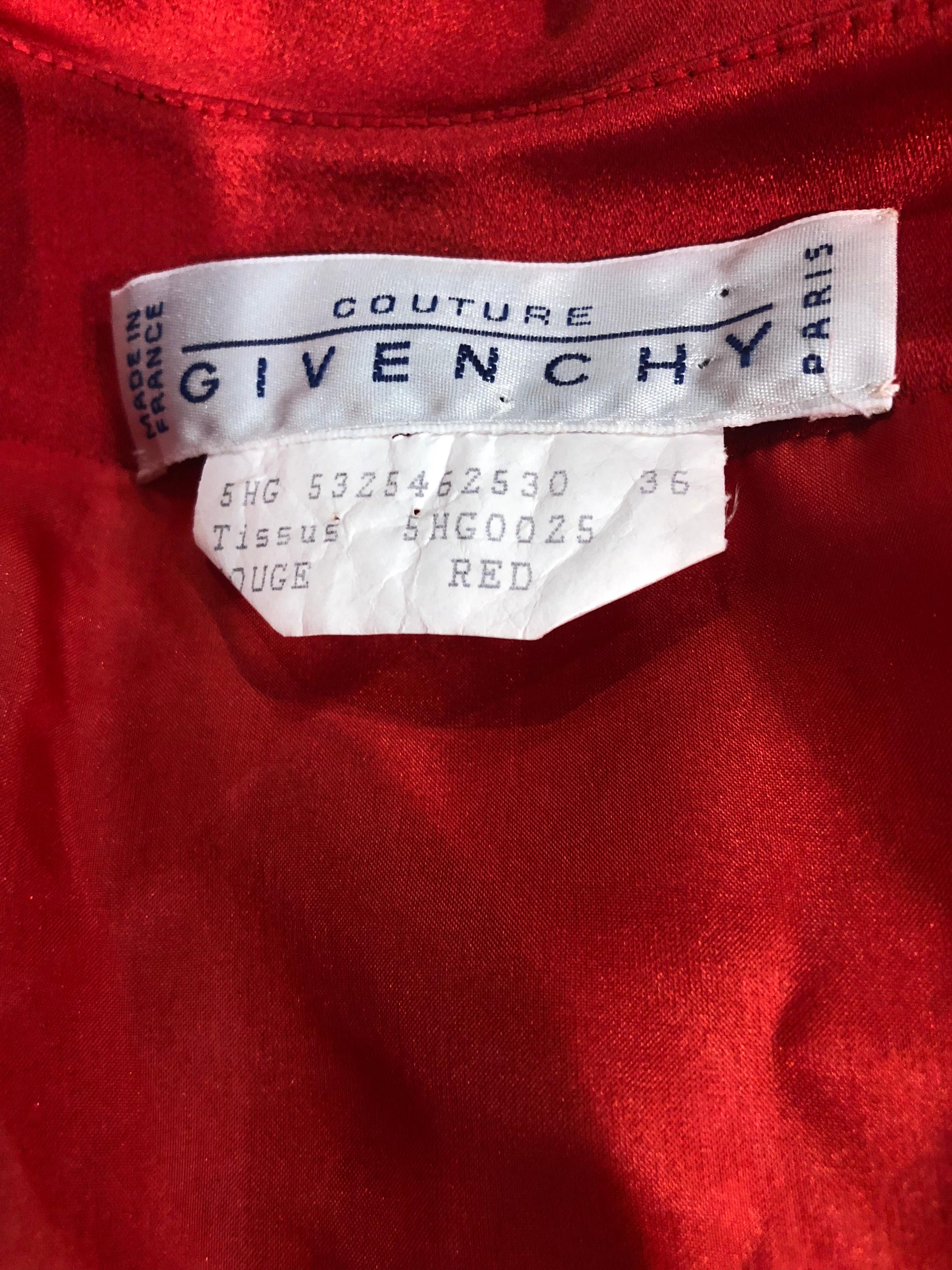 Vintage Givenchy Couture by Alexander McQueen Sz 36 Lipstick Red Silk Cape Dress For Sale 6