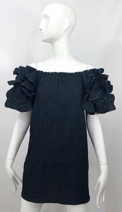 Rare Tachi Castillo for Pan American 1960s Black Mexican Cotton 60s Tunic Dress