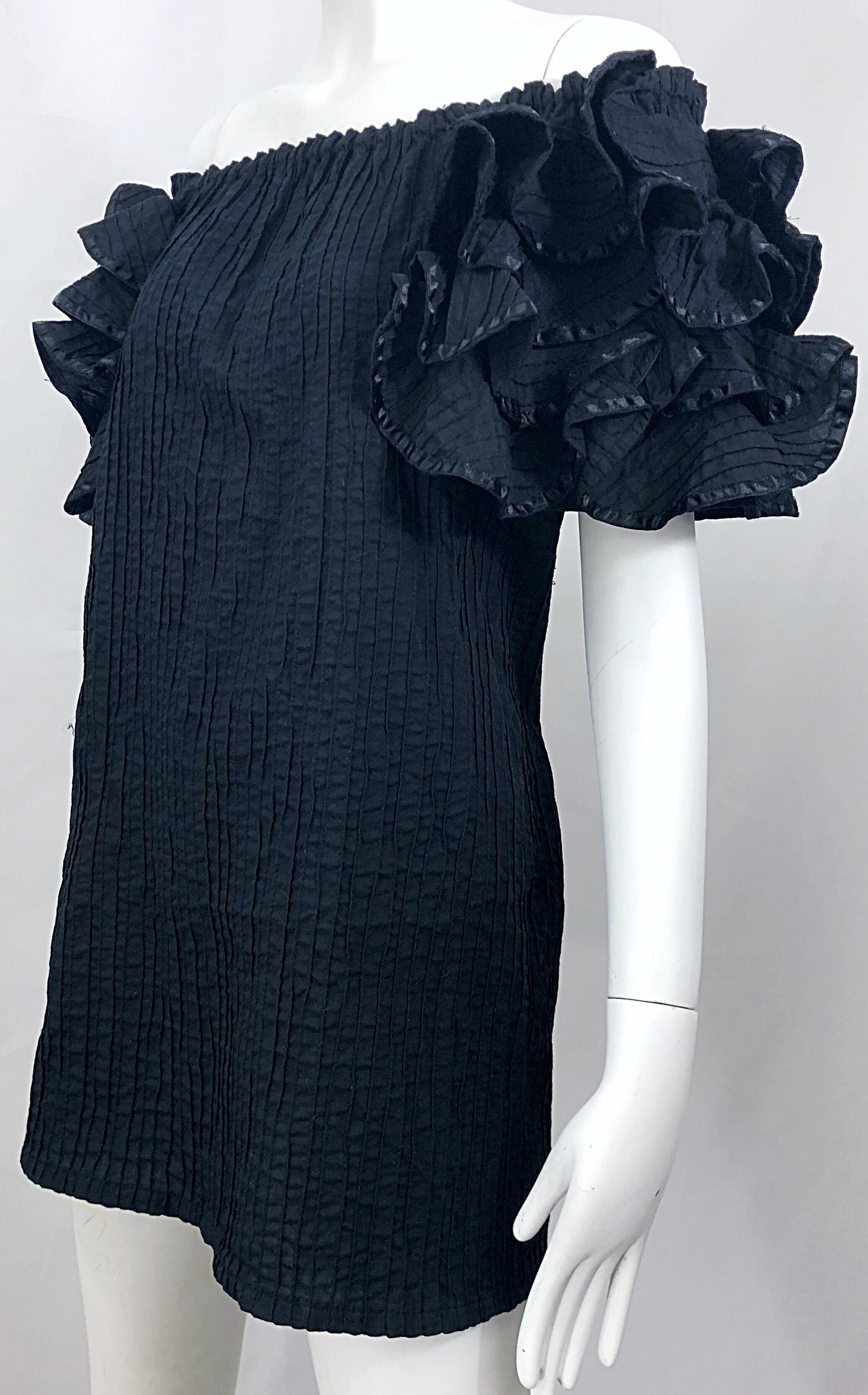 Rare Tachi Castillo for Pan American 1960s Black Mexican Cotton 60s Tunic Dress 1
