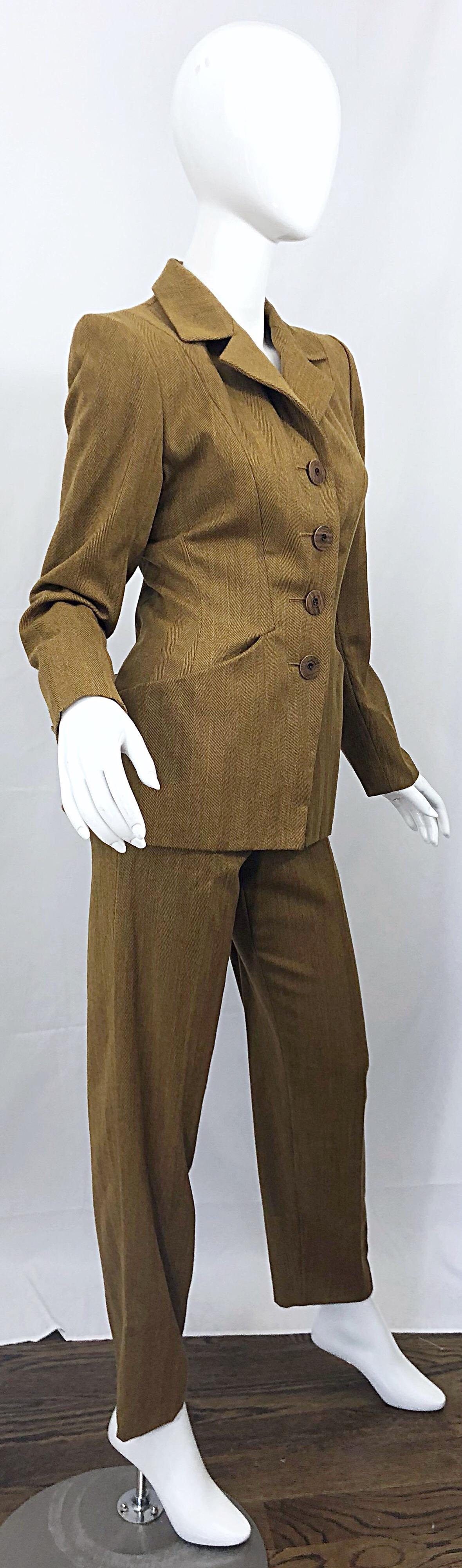 Vintage Yves Saint Laurent Größe 36 Le Smoking Kamel Braun Damen YSL Hose Anzug 7