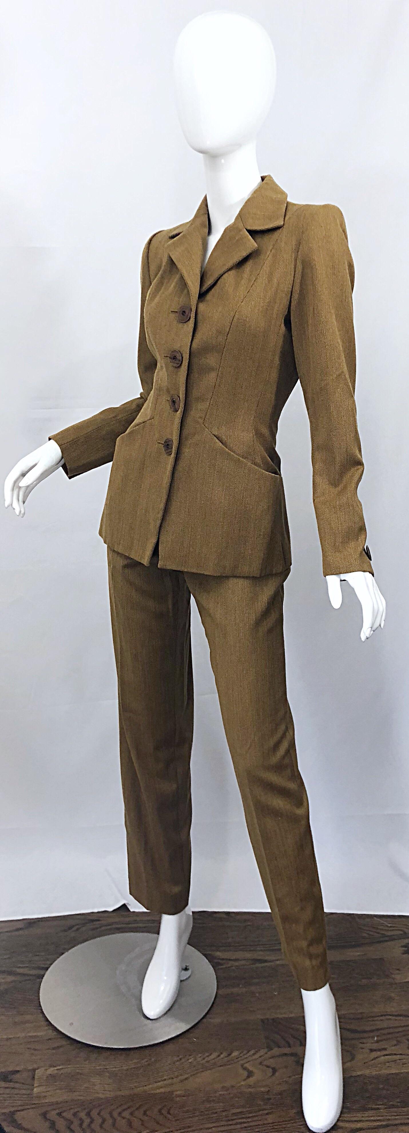 Vintage Yves Saint Laurent Größe 36 Le Smoking Kamel Braun Damen YSL Hose Anzug 8