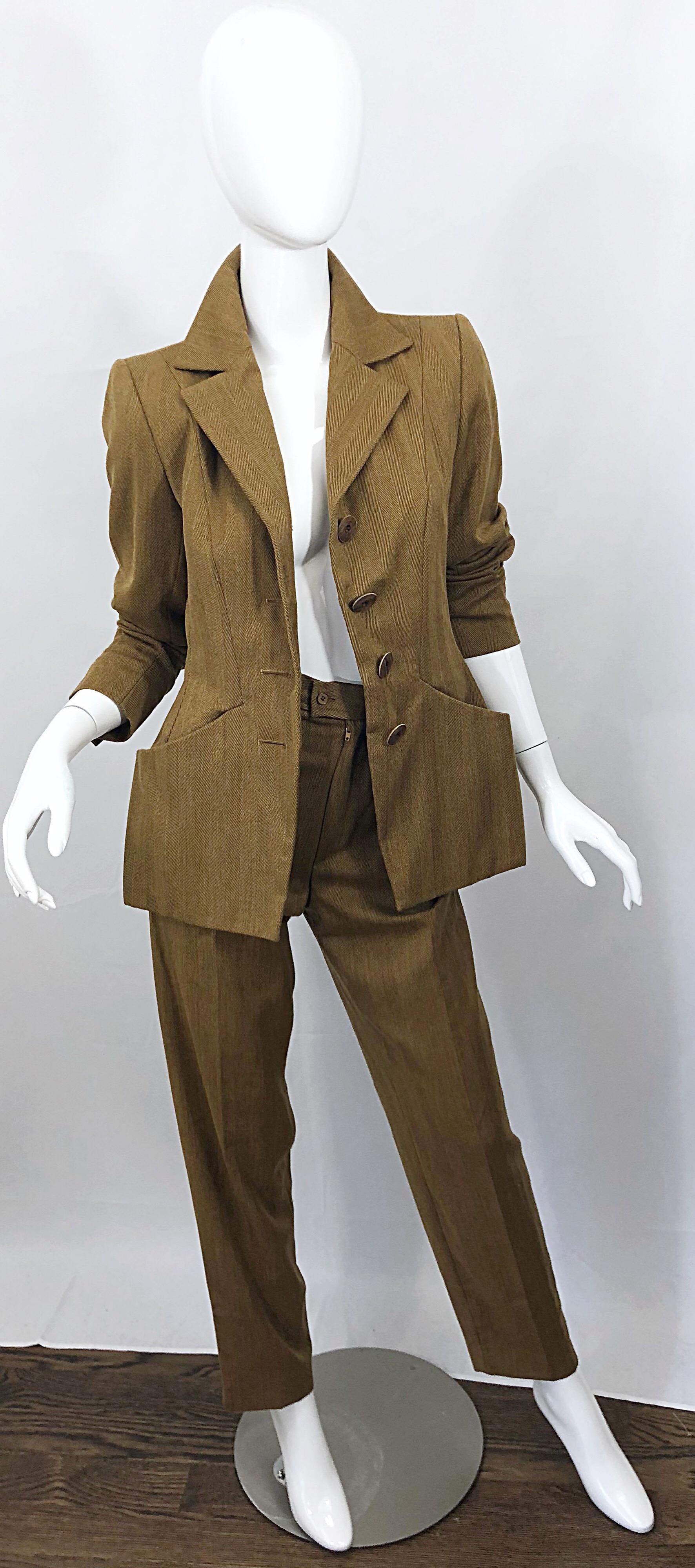 Vintage Yves Saint Laurent Size 36 Le Smoking Camel Brown Women's YSL Pant Suit 7