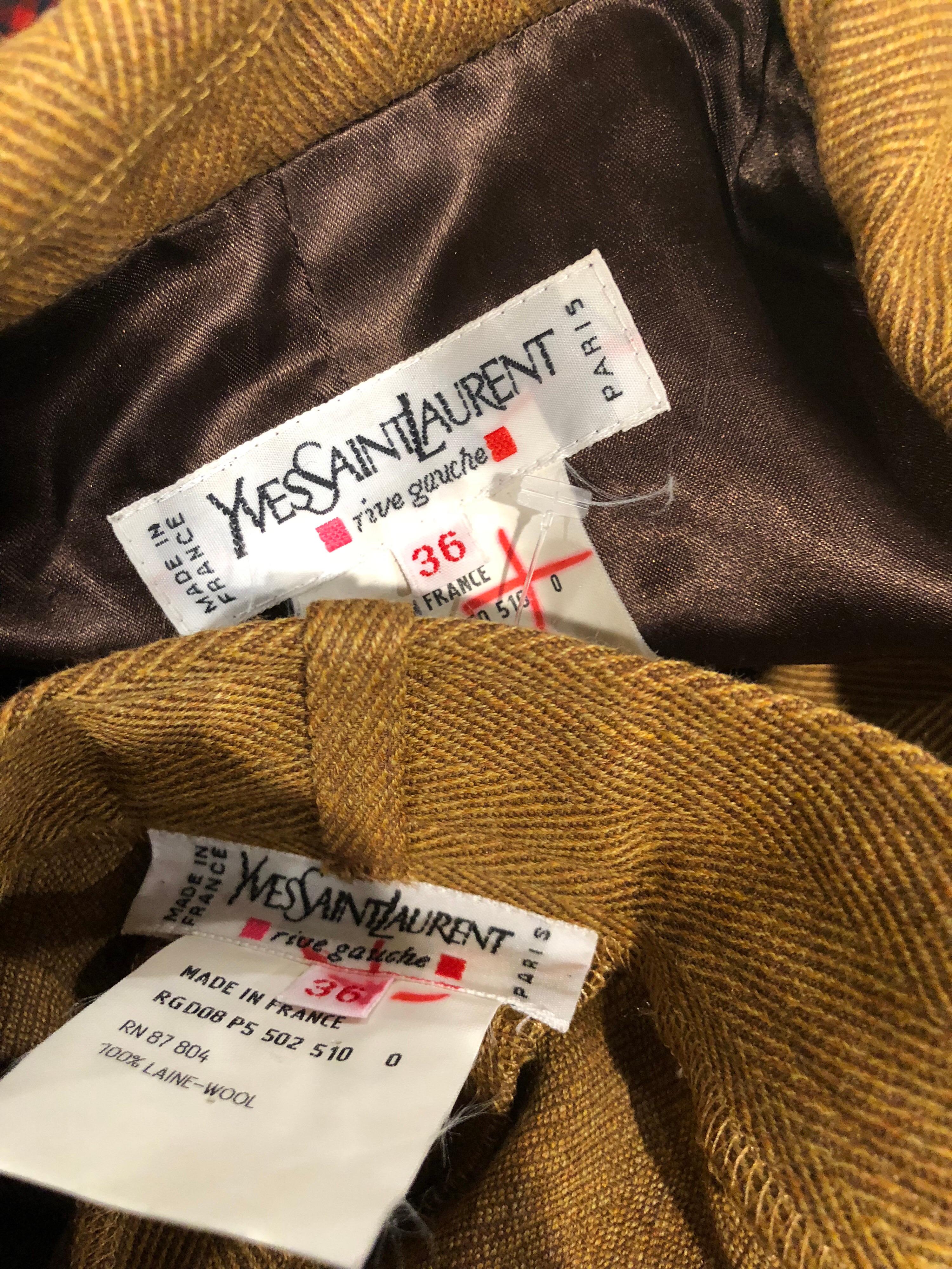 Vintage Yves Saint Laurent Größe 36 Le Smoking Kamel Braun Damen YSL Hose Anzug 13