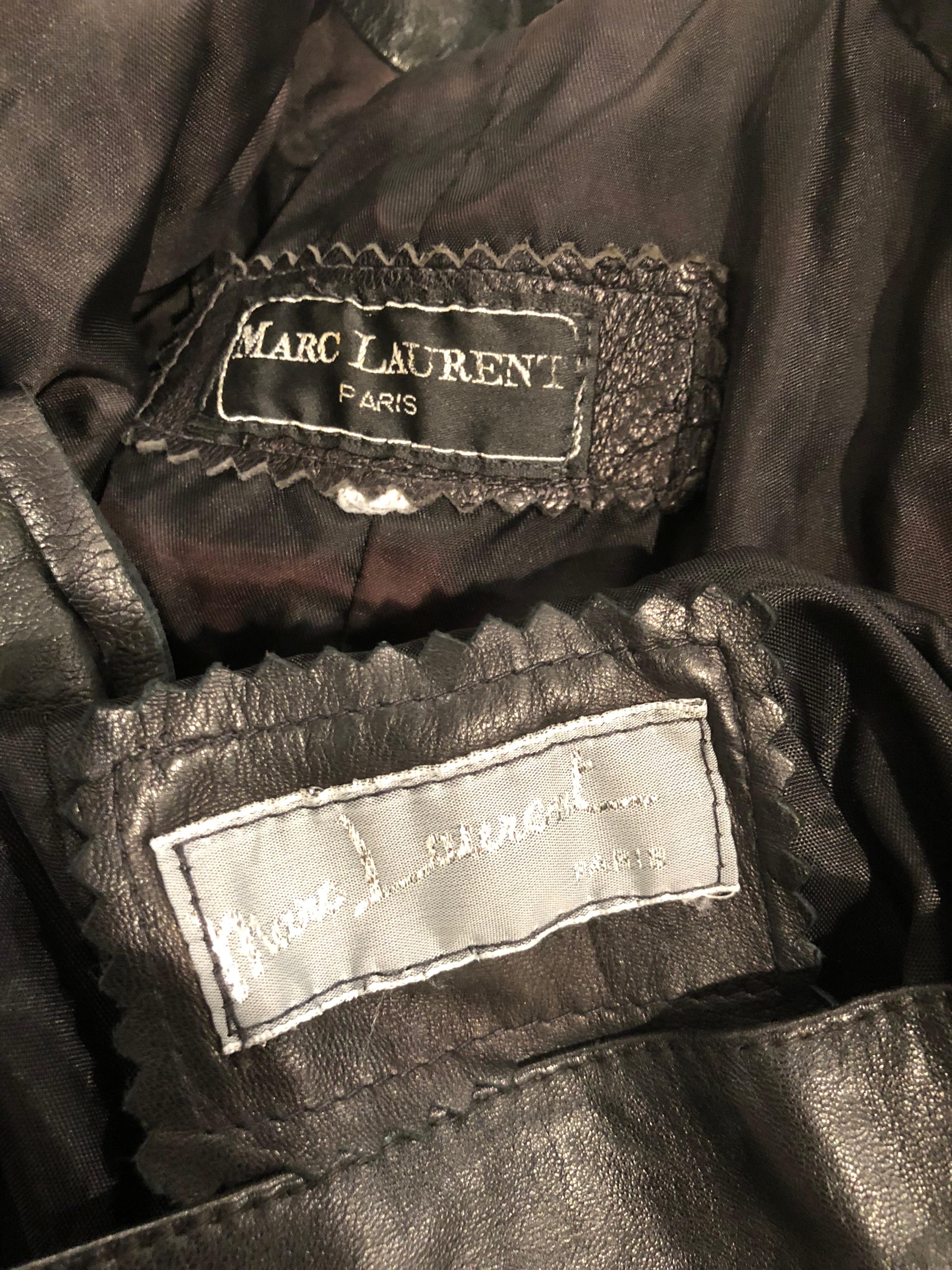 1980s Marc Laurent Paris Black Leather Avant Garde 80s Jacket + Mini Skirt Suit For Sale 6