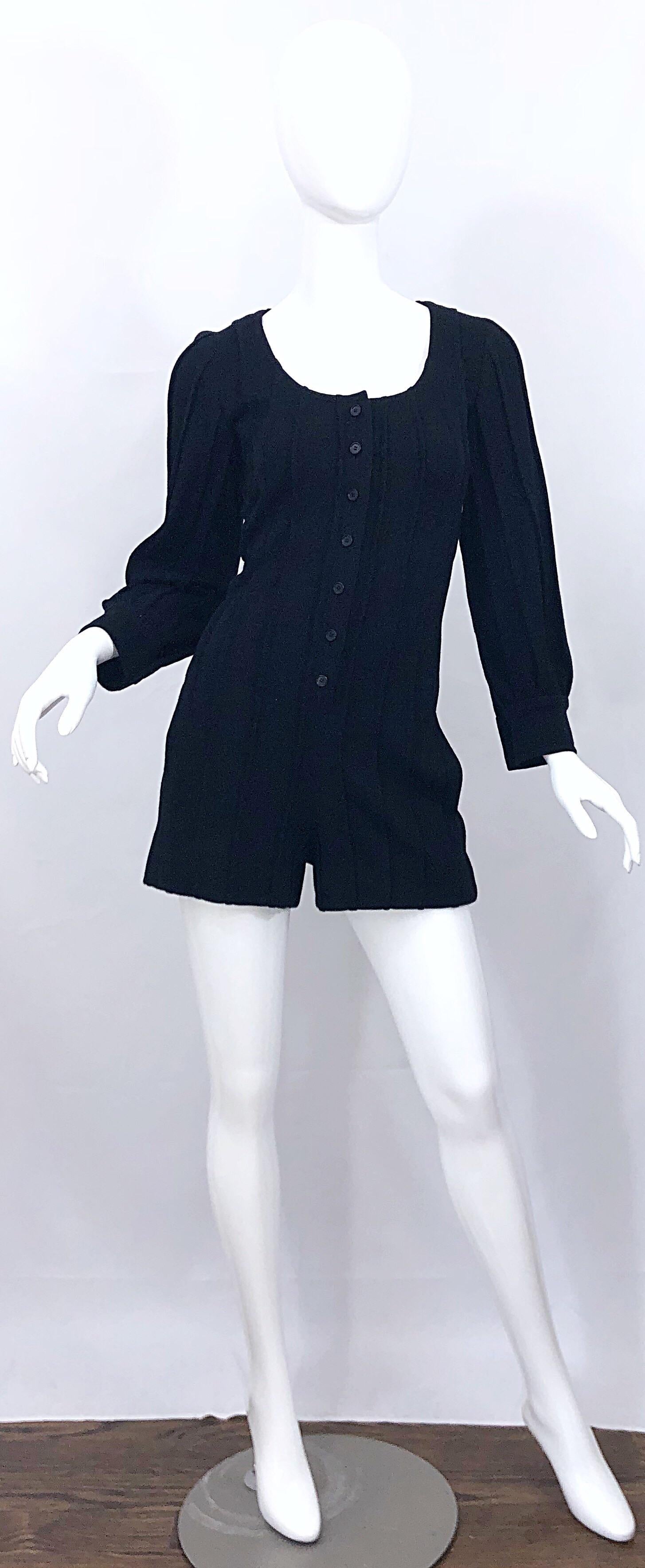 Vintage Givenchy Haute Couture Black Wool Long Sleeve One Piece Romper Jumpsuit For Sale 2