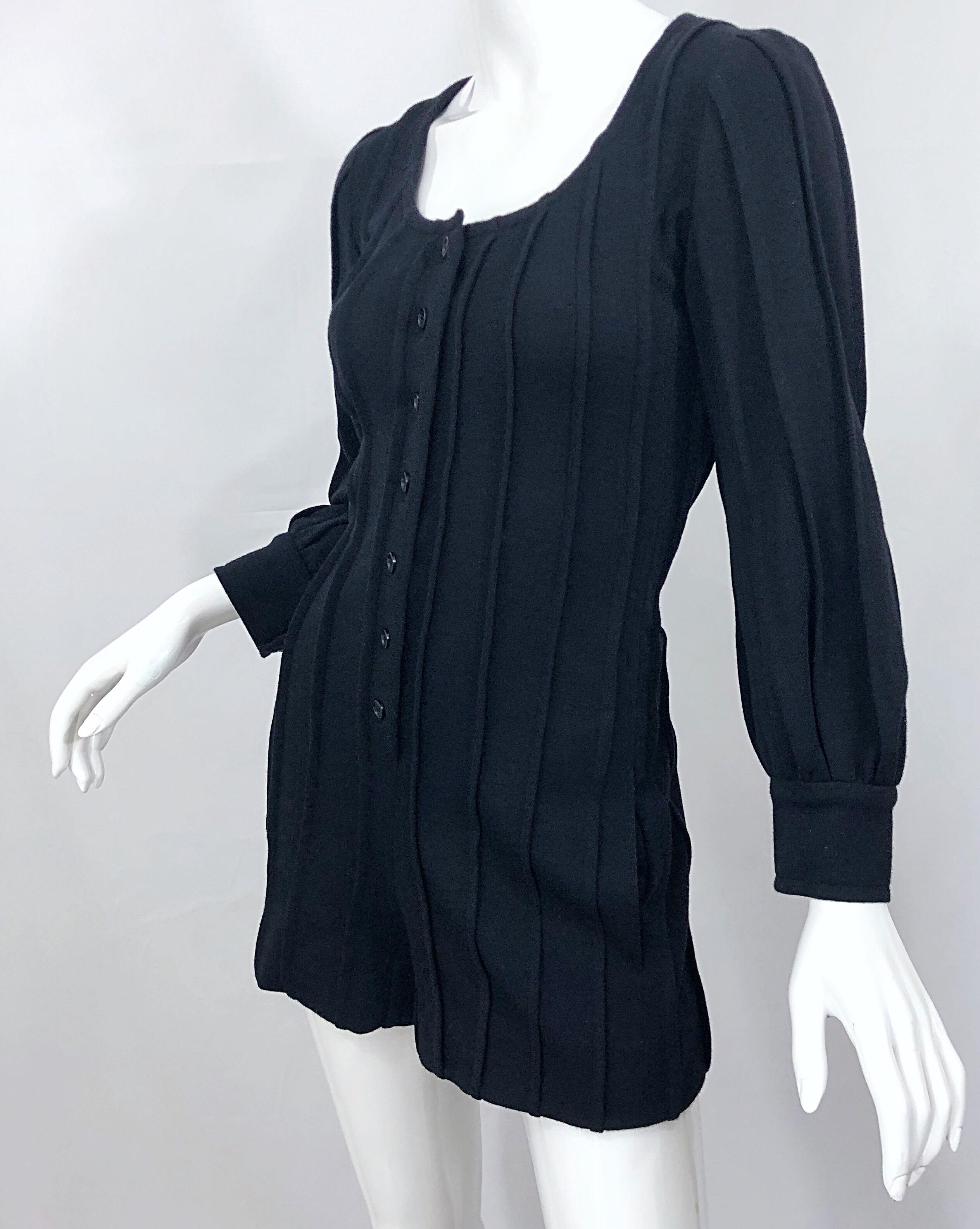 Vintage Givenchy Haute Couture Black Wool Long Sleeve One Piece Romper Jumpsuit For Sale 3