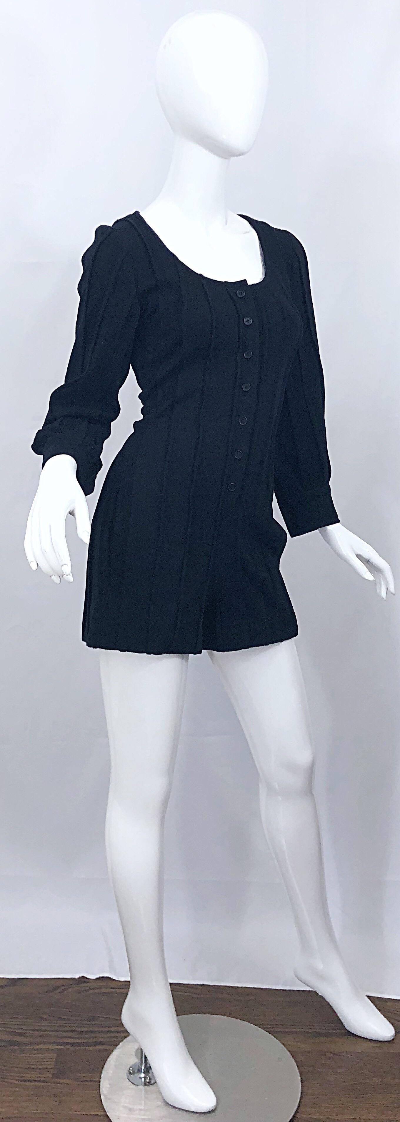 Vintage Givenchy Haute Couture Black Wool Long Sleeve One Piece Romper Jumpsuit For Sale 5