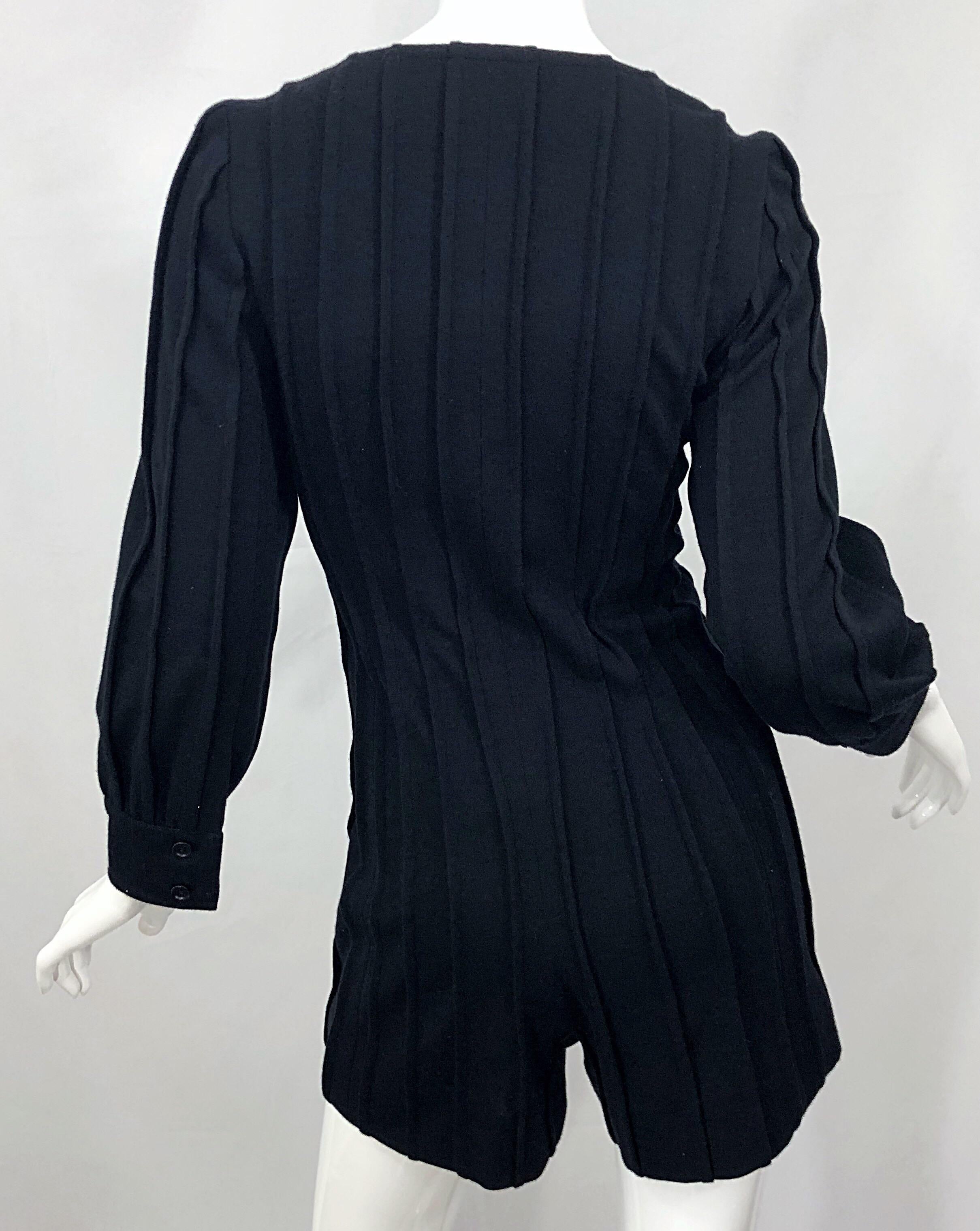 Vintage Givenchy Haute Couture Black Wool Long Sleeve One Piece Romper Jumpsuit For Sale 7