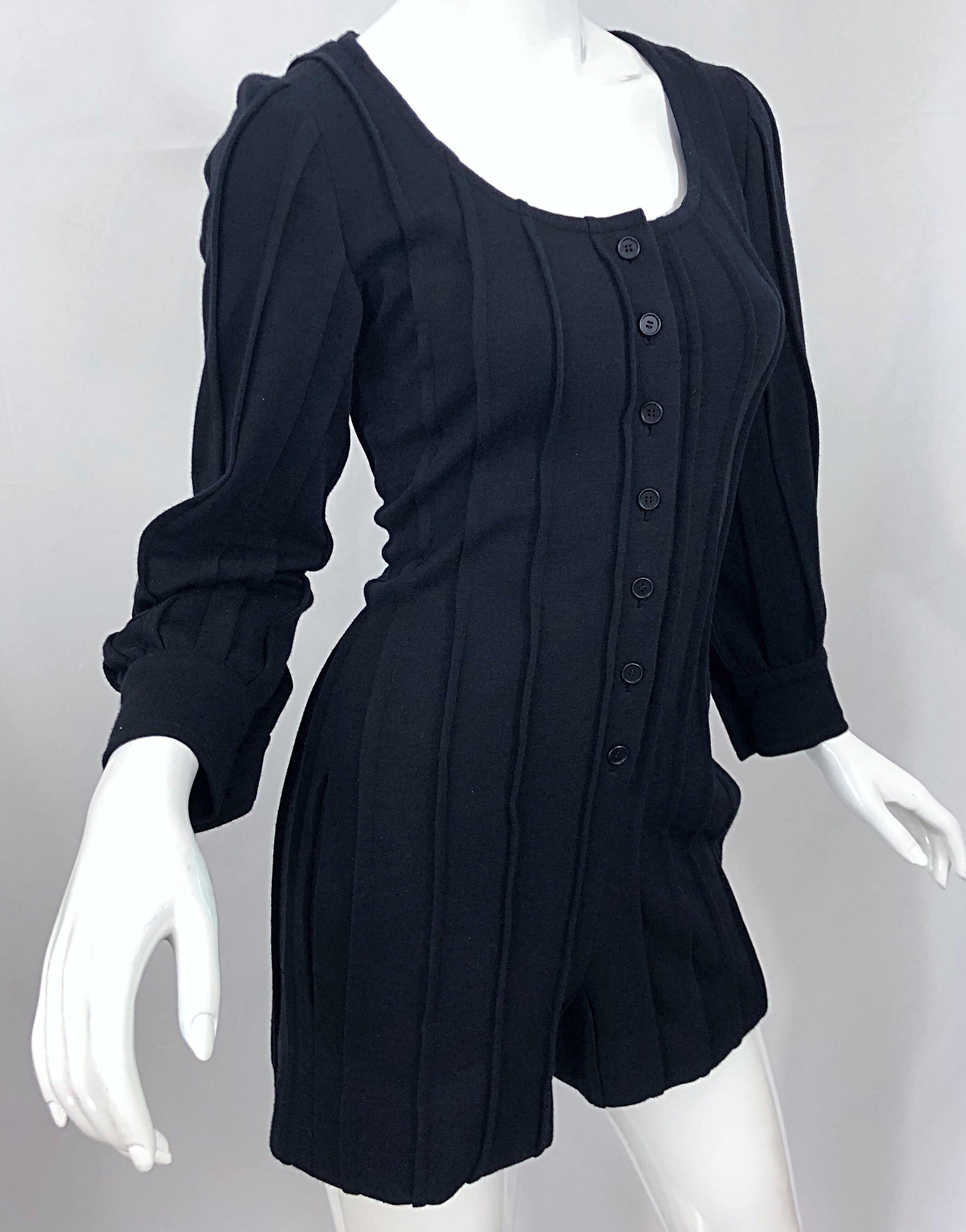 Vintage Givenchy Haute Couture Black Wool Long Sleeve One Piece Romper Jumpsuit For Sale 8