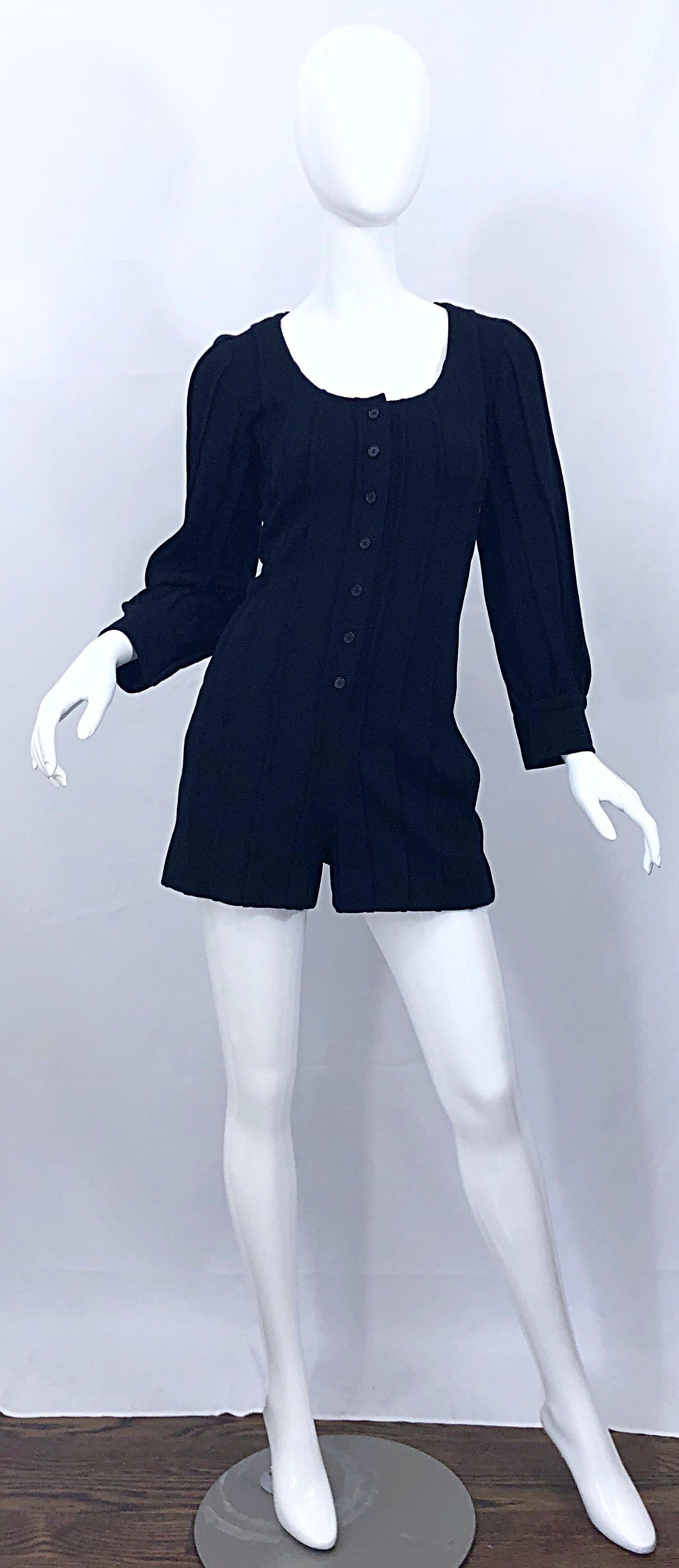Vintage Givenchy Haute Couture Black Wool Long Sleeve One Piece Romper Jumpsuit For Sale 9