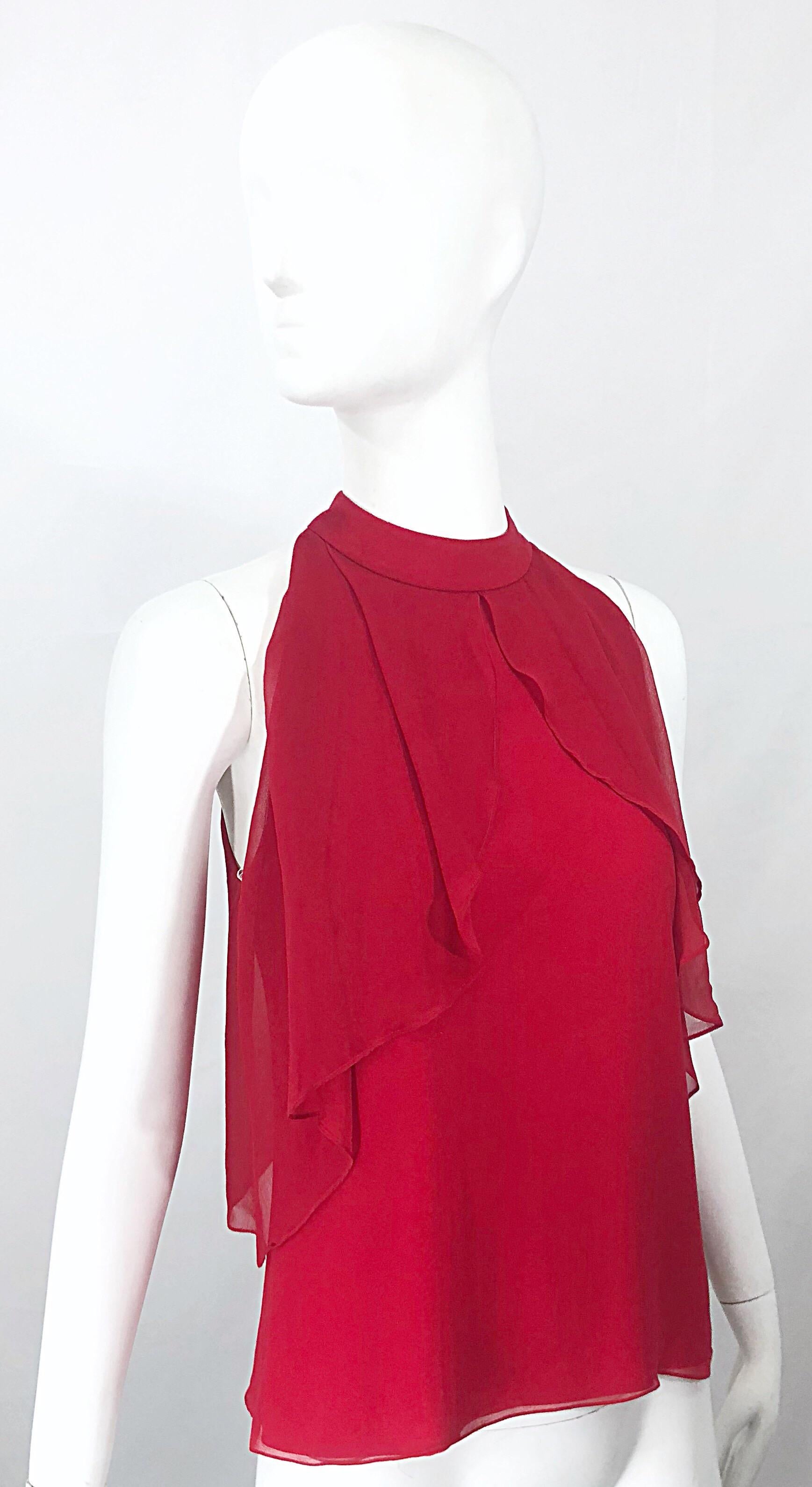 Rosso Christopher Dean, primi anni 2000, rosso rossetto, taglia 4, camicetta in chiffon di seta, top in vendita