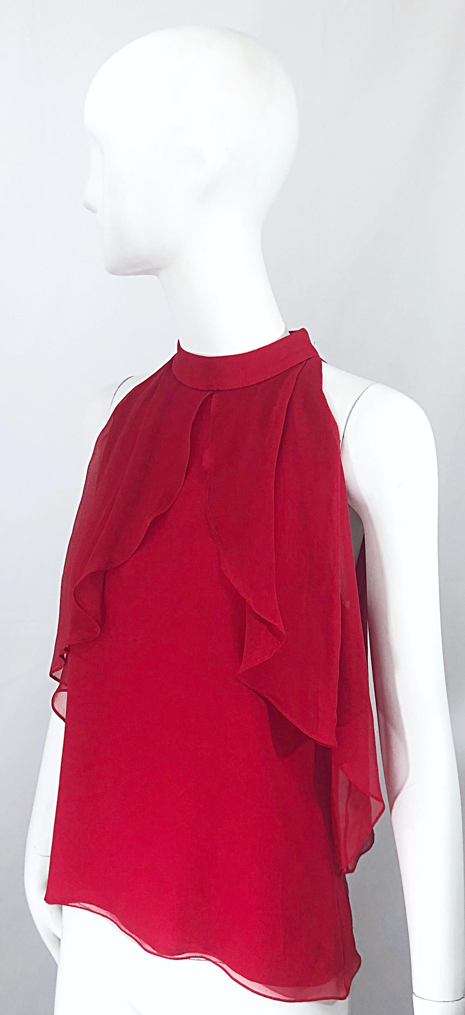 Women's Christopher Dean Early 2000s Lipstick Red Size 4 Silk Chiffon Blouse Top For Sale
