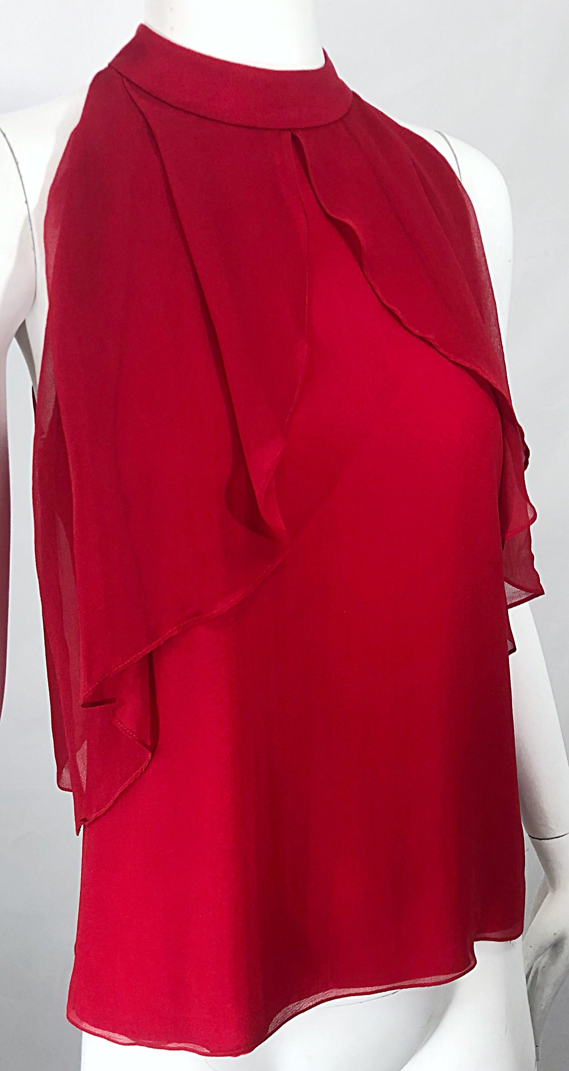 Christopher Dean, primi anni 2000, rosso rossetto, taglia 4, camicetta in chiffon di seta, top in vendita 5