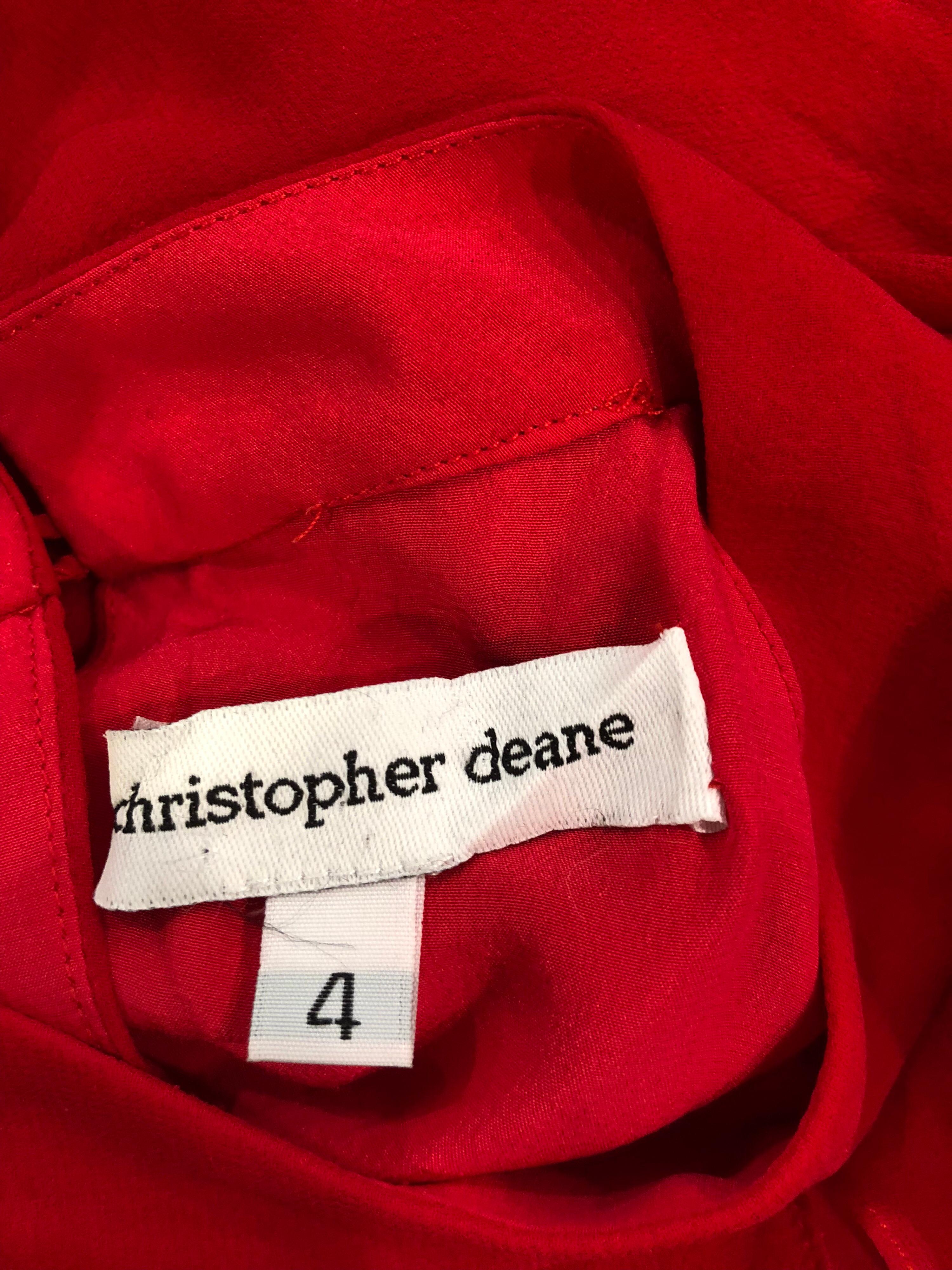 Christopher Dean Early 2000s Lipstick Red Size 4 Silk Chiffon Blouse Top For Sale 5