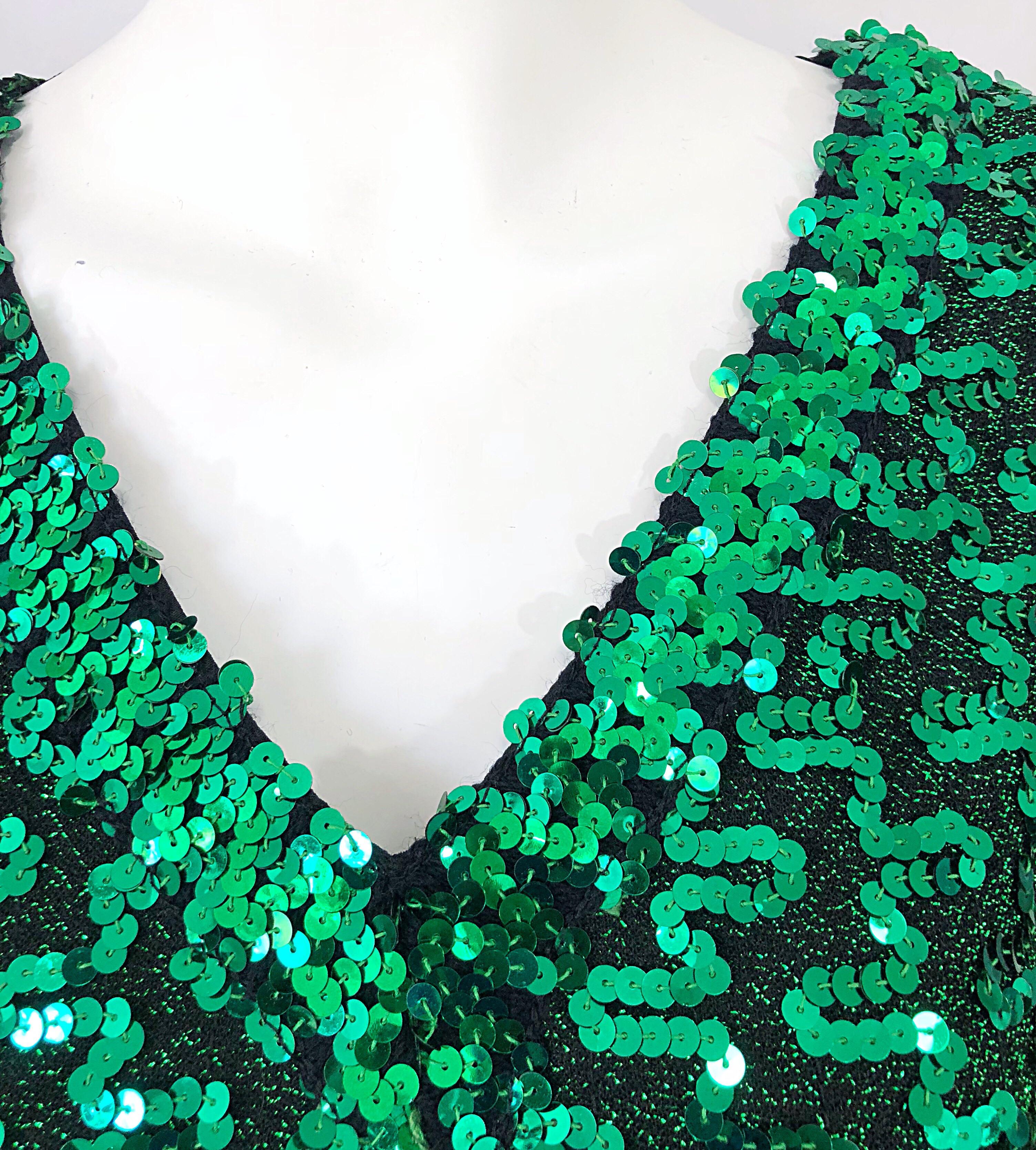 Noir Chemisier en maille à manches longues Lilli Diamond Kelly vert métallisé à paillettes (années 1970) en vente