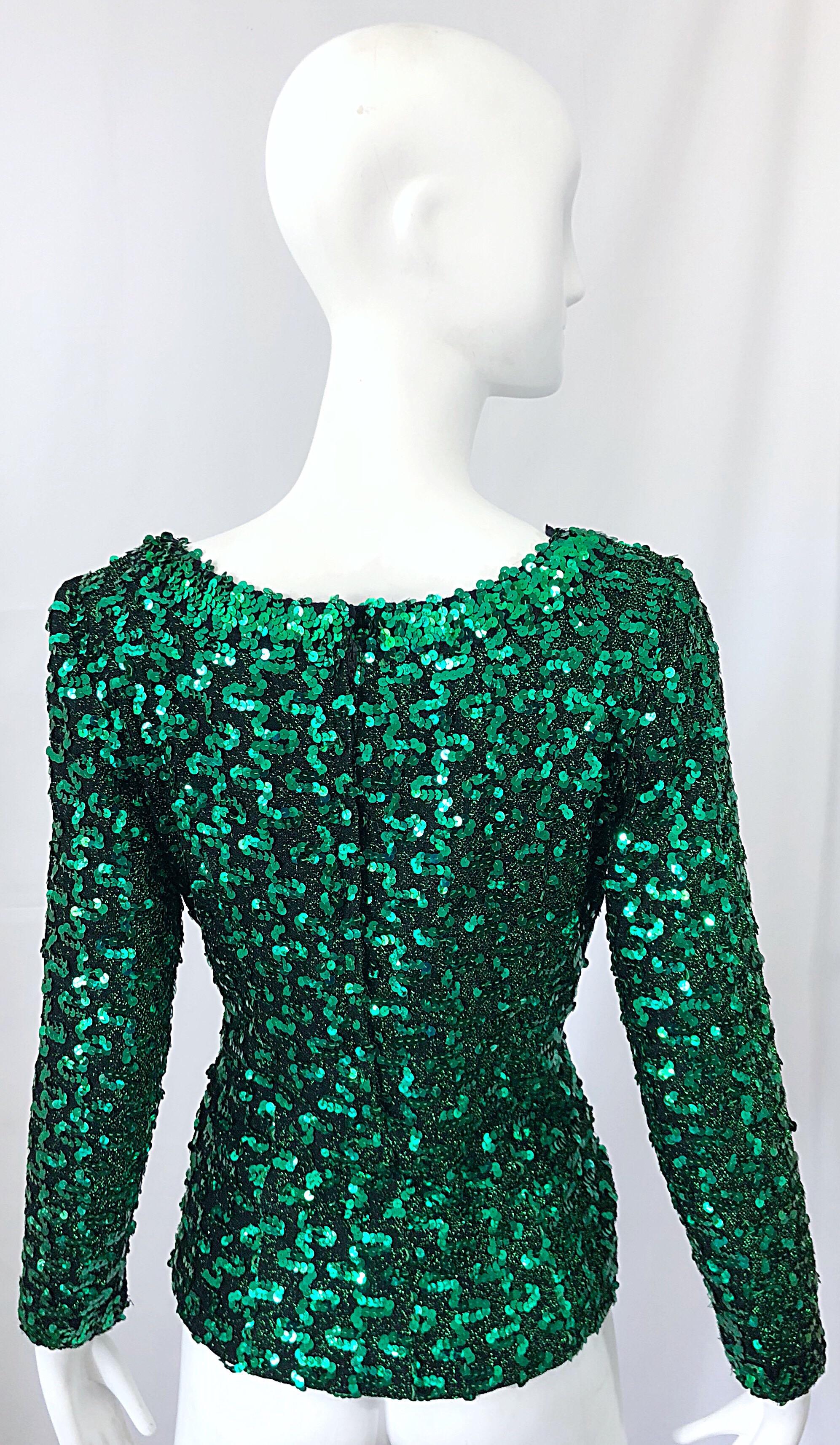 green sequin top long sleeve
