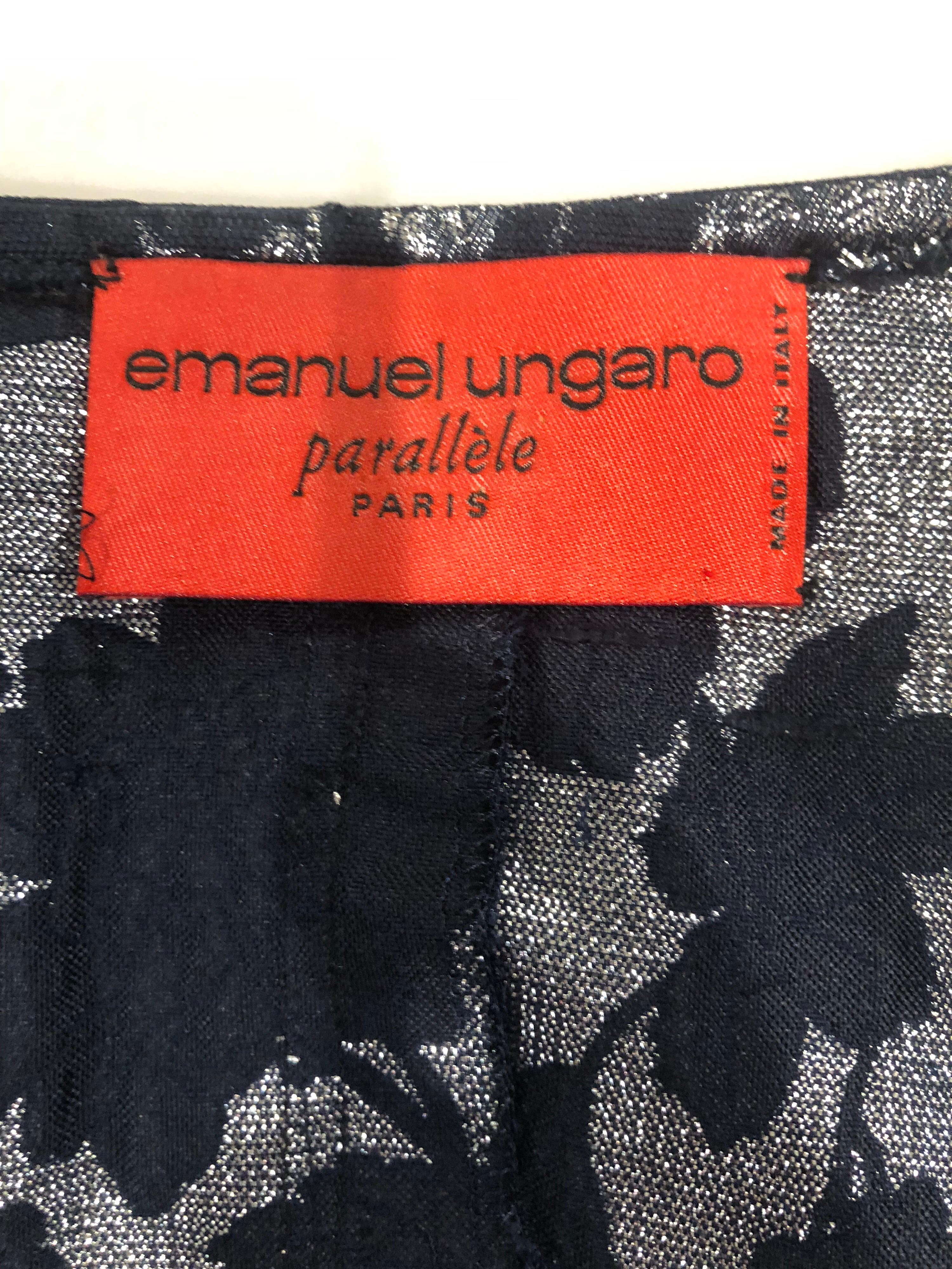 Vintage Emanuel Ungaro Blue + Silver Double Breasted Short Sleeve Blouse Jacket For Sale 7