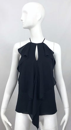 Michael Kors Collection Early 2000s Size 2 / 4 Black Silk Chiffon Sleeveless Top