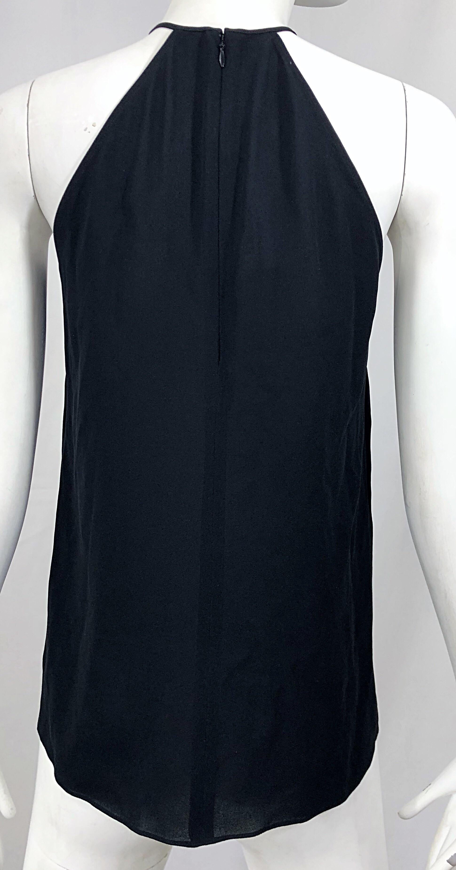 Women's Michael Kors Collection Early 2000s Size 2 / 4 Black Silk Chiffon Sleeveless Top For Sale