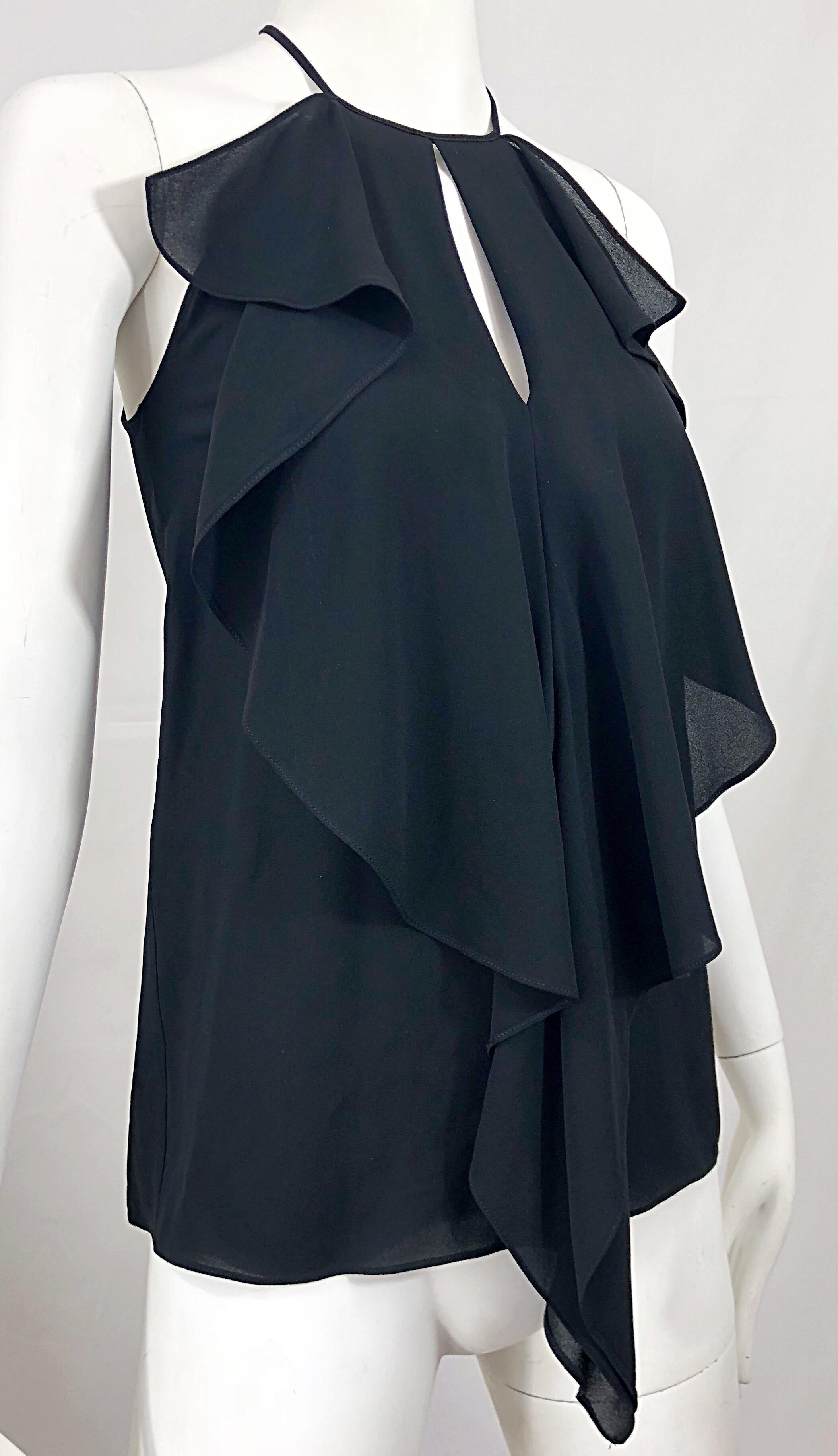 Michael Kors Collection Early 2000s Size 2 / 4 Black Silk Chiffon Sleeveless Top For Sale 1