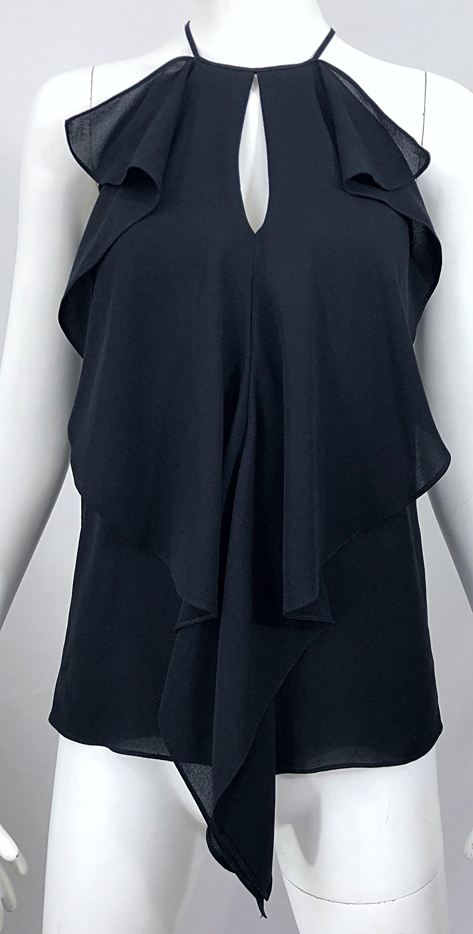Michael Kors Collection Early 2000s Size 2 / 4 Black Silk Chiffon Sleeveless Top For Sale 2